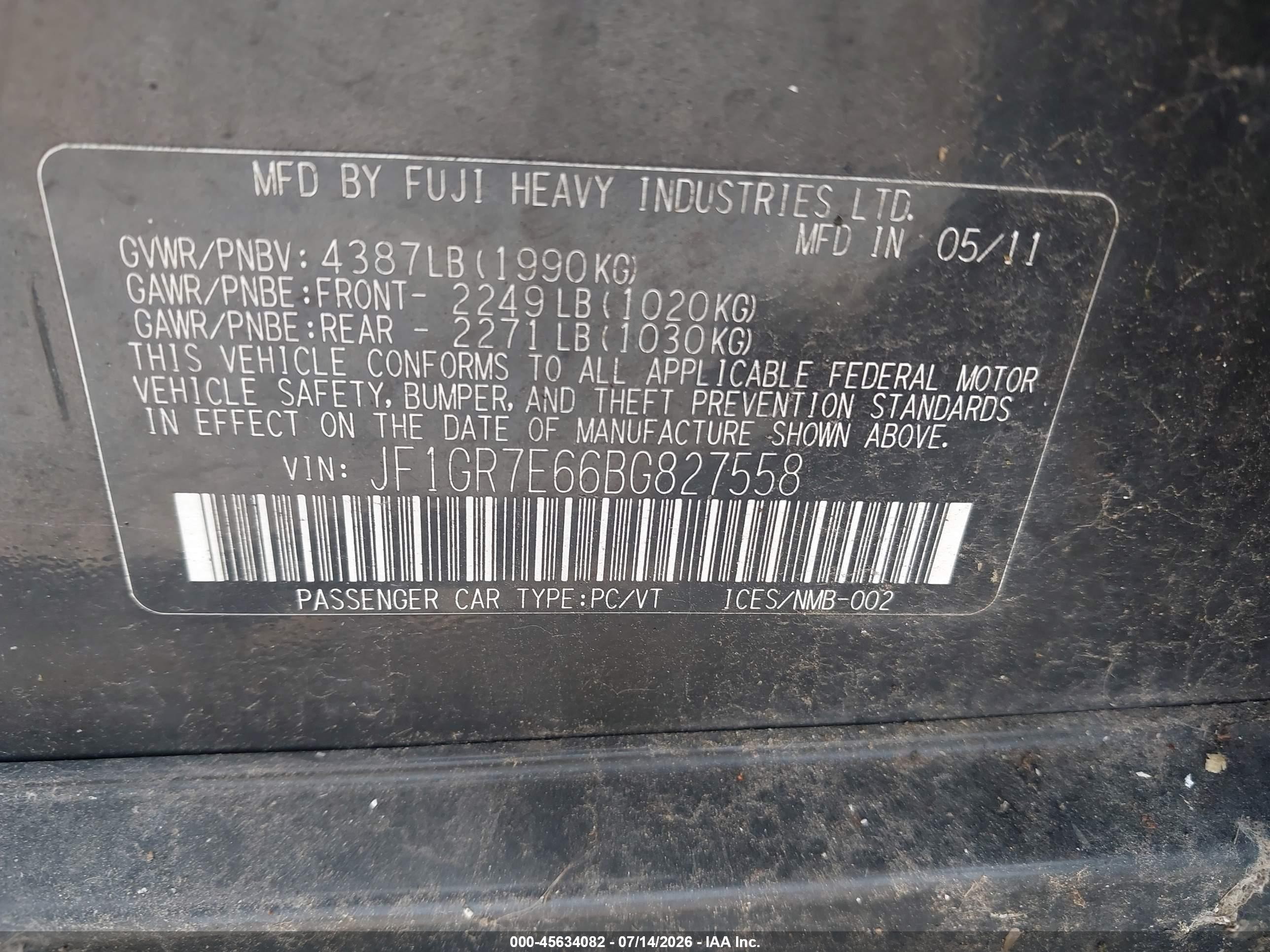 2011 Subaru Impreza Wrx Limited Black vin: JF1GR7E66BG827558