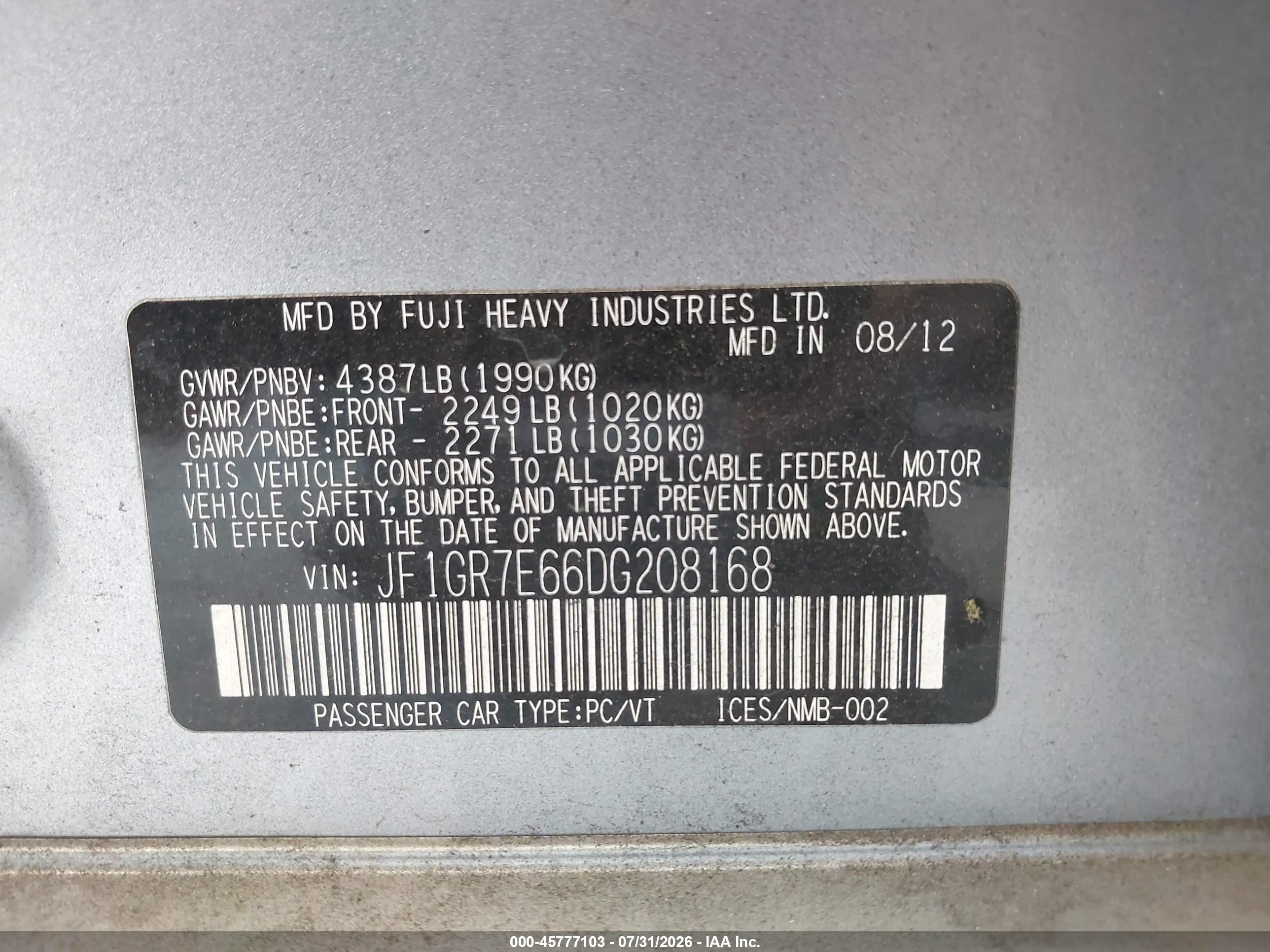 2013 Subaru Impreza Wrx   Silver vin: JF1GR7E66DG208168