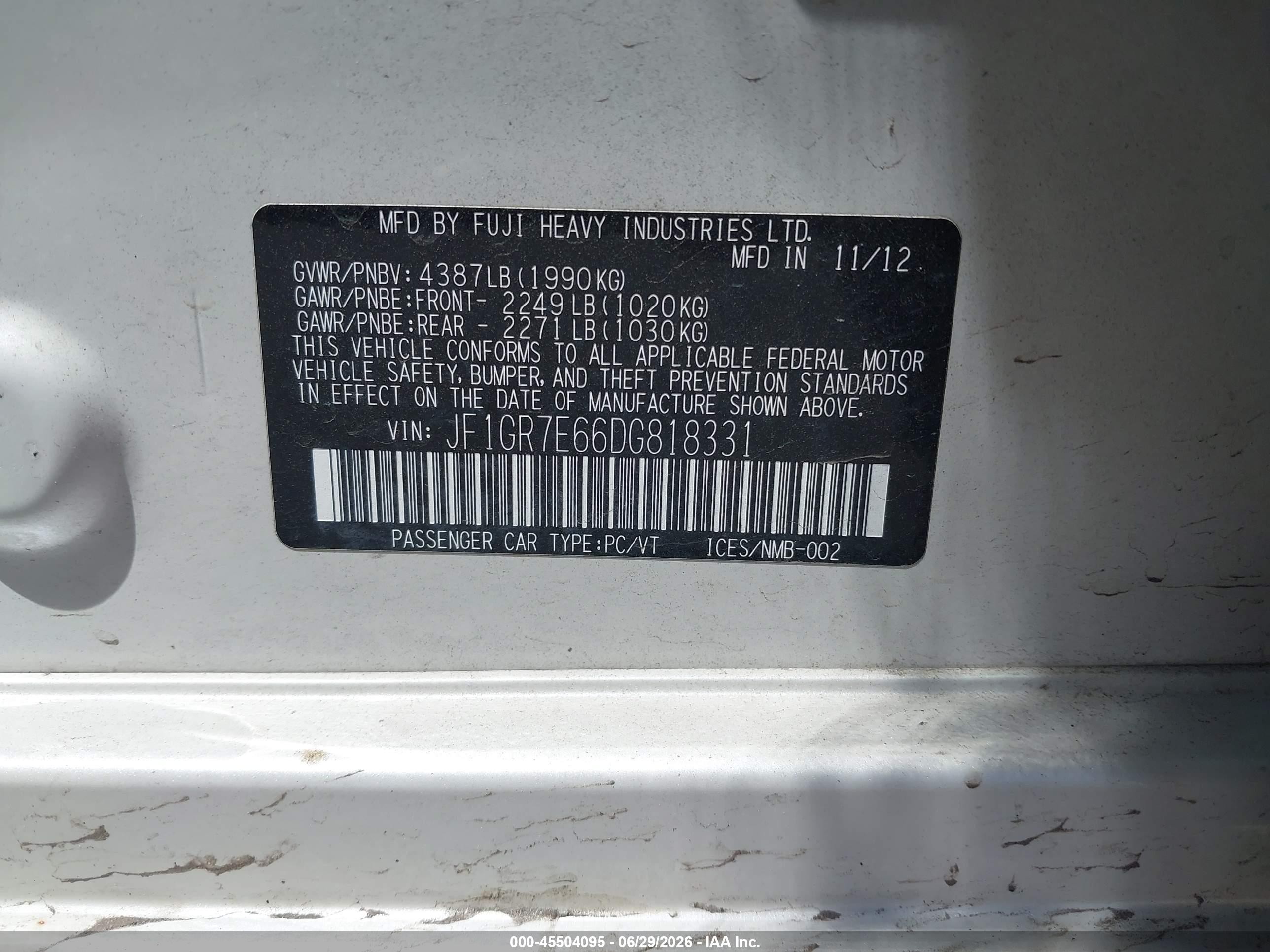 2013 Subaru Impreza Wrx Limited White vin: JF1GR7E66DG818331