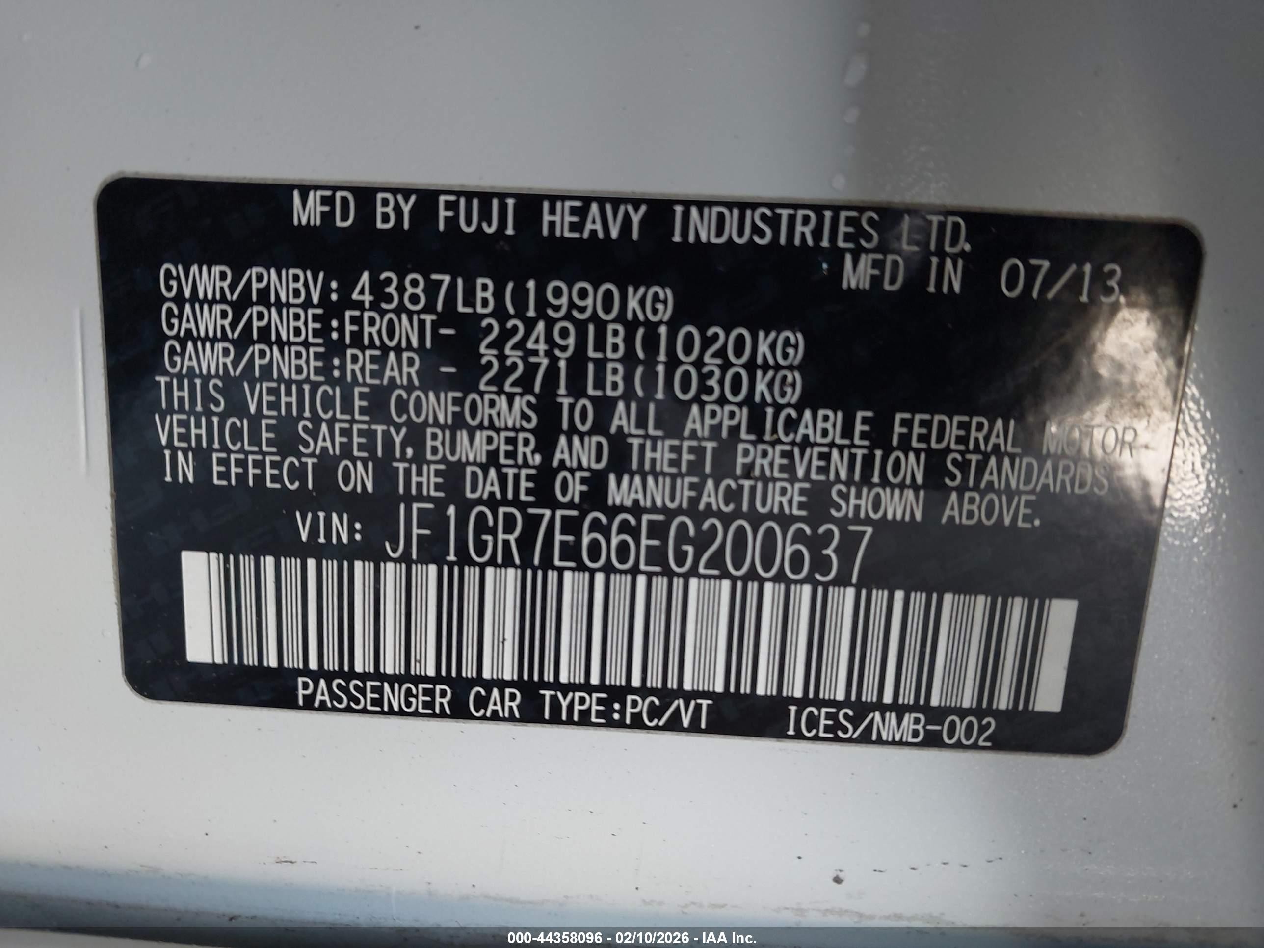 2014 Subaru Impreza Wrx   White vin: JF1GR7E66EG200637