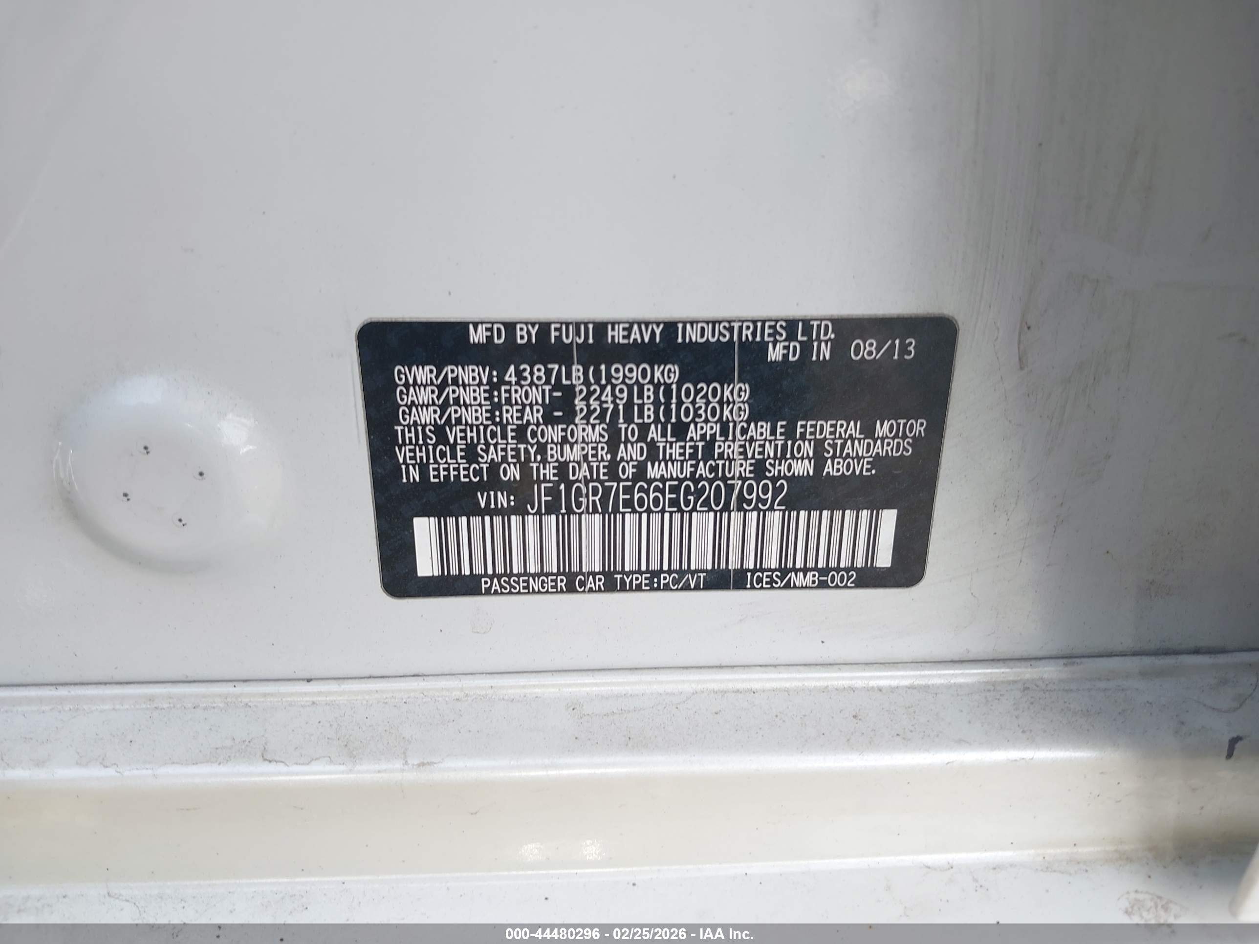 2014 Subaru Impreza Wrx   White vin: JF1GR7E66EG207992