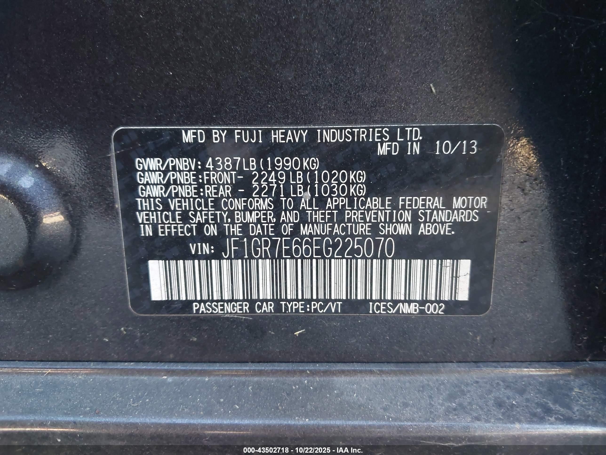 2014 Subaru Impreza Wrx   Серый vin: JF1GR7E66EG225070