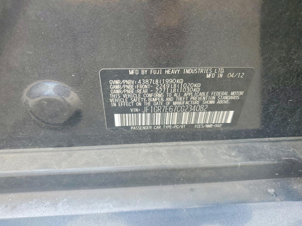 2012 Subaru Impreza Wrx Gray vin: JF1GR7E67CG234082