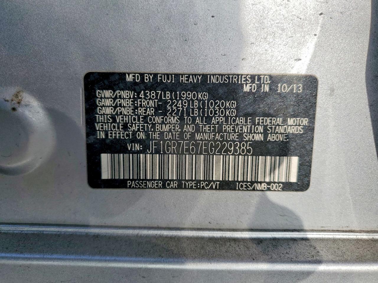 2014 Subaru Impreza Wrx Silver vin: JF1GR7E67EG229385