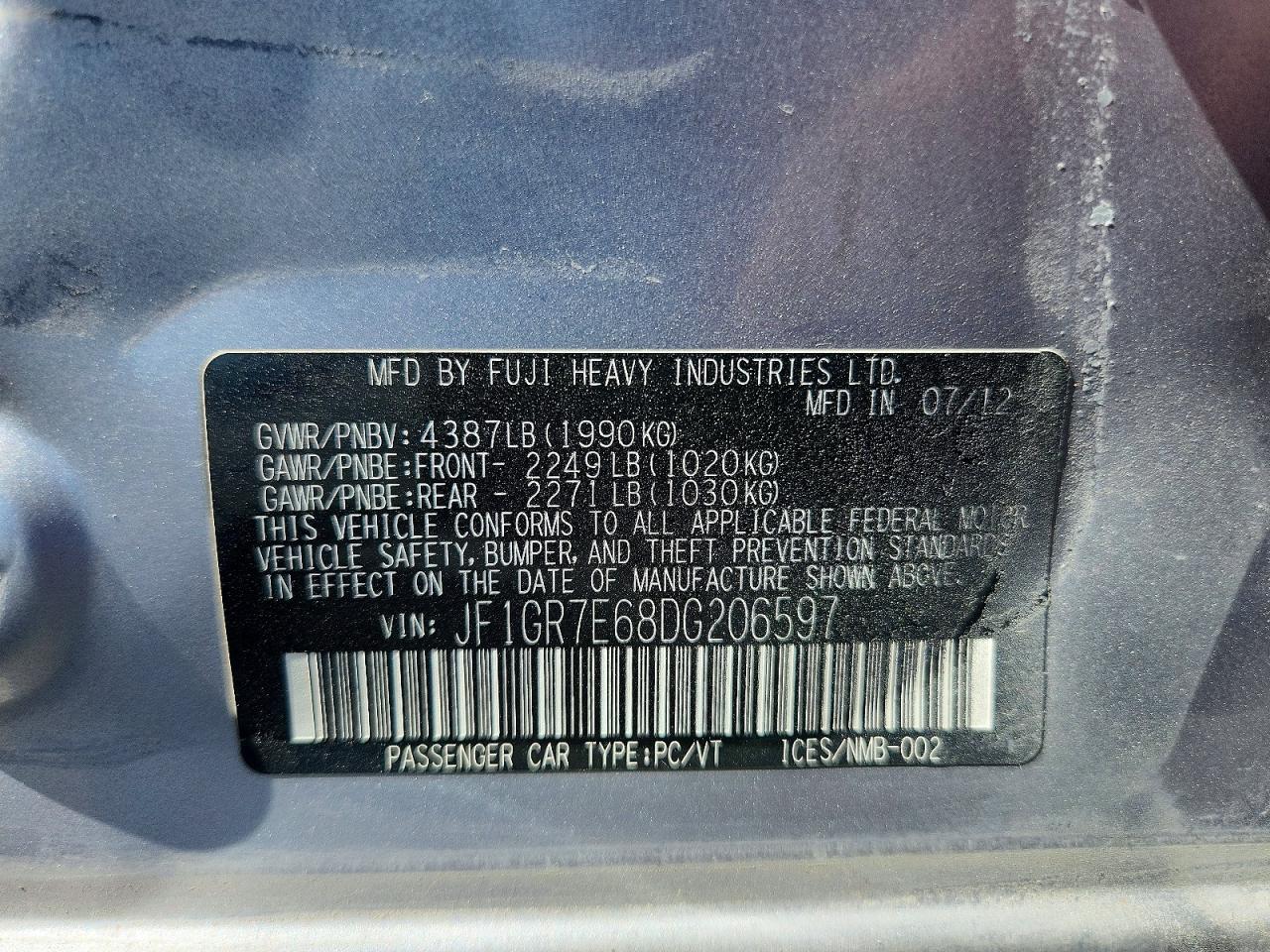 2013 Subaru Impreza Wrx Серебряный vin: JF1GR7E68DG206597