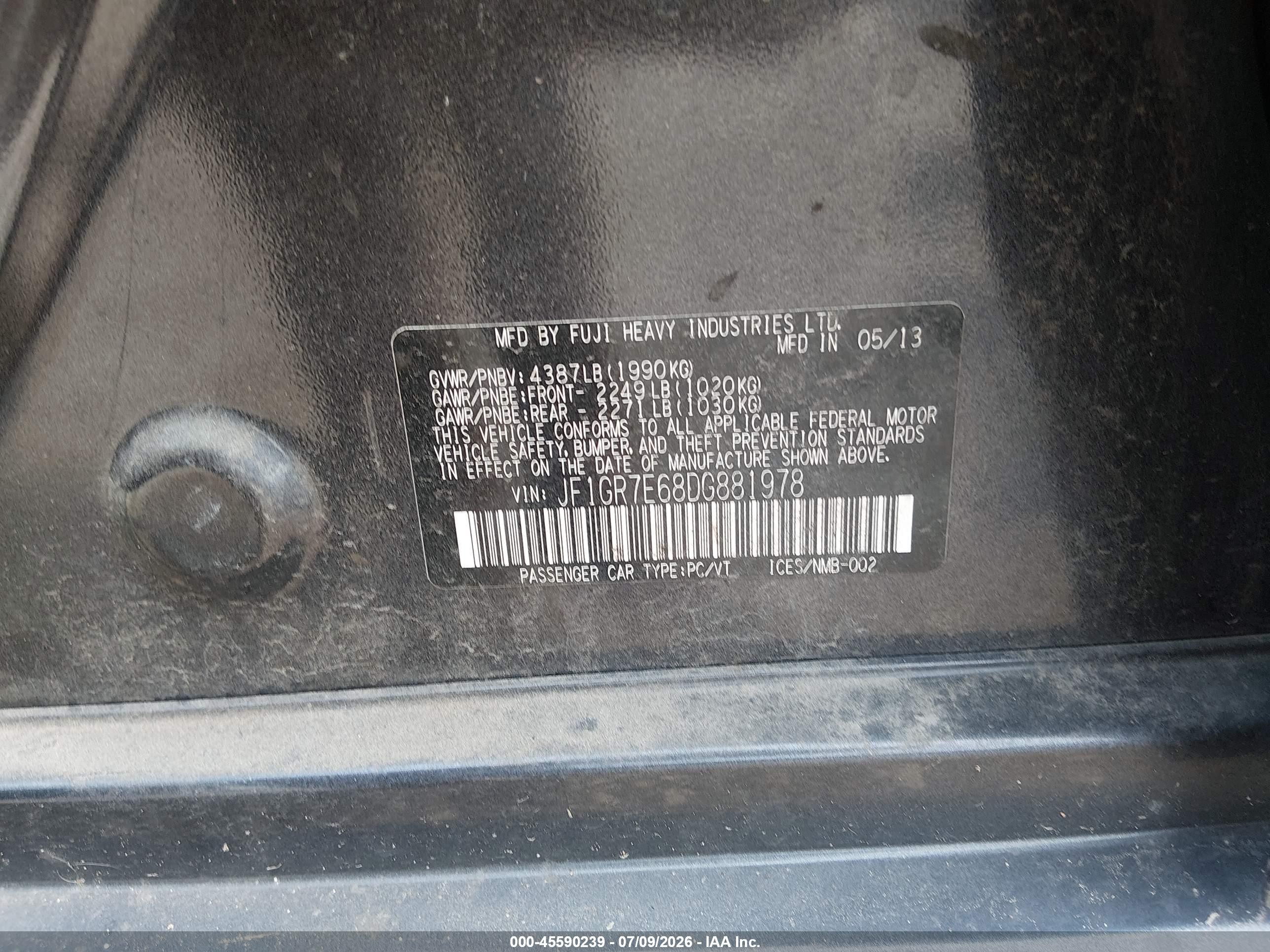 2013 Subaru Impreza Wrx Premium Gray vin: JF1GR7E68DG881978