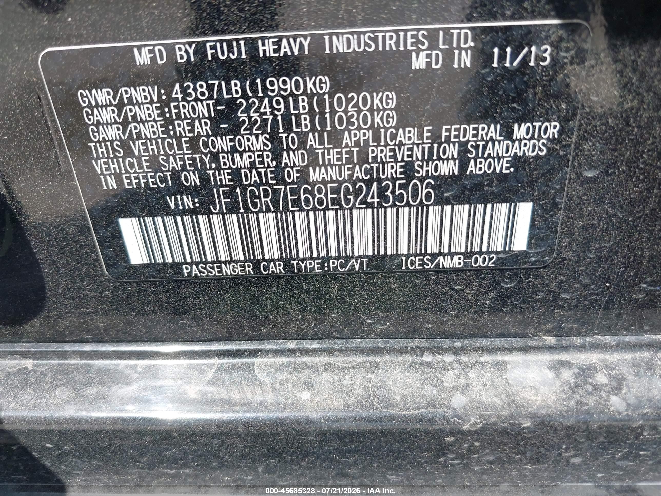 2014 Subaru Impreza Wrx Premium Черный vin: JF1GR7E68EG243506