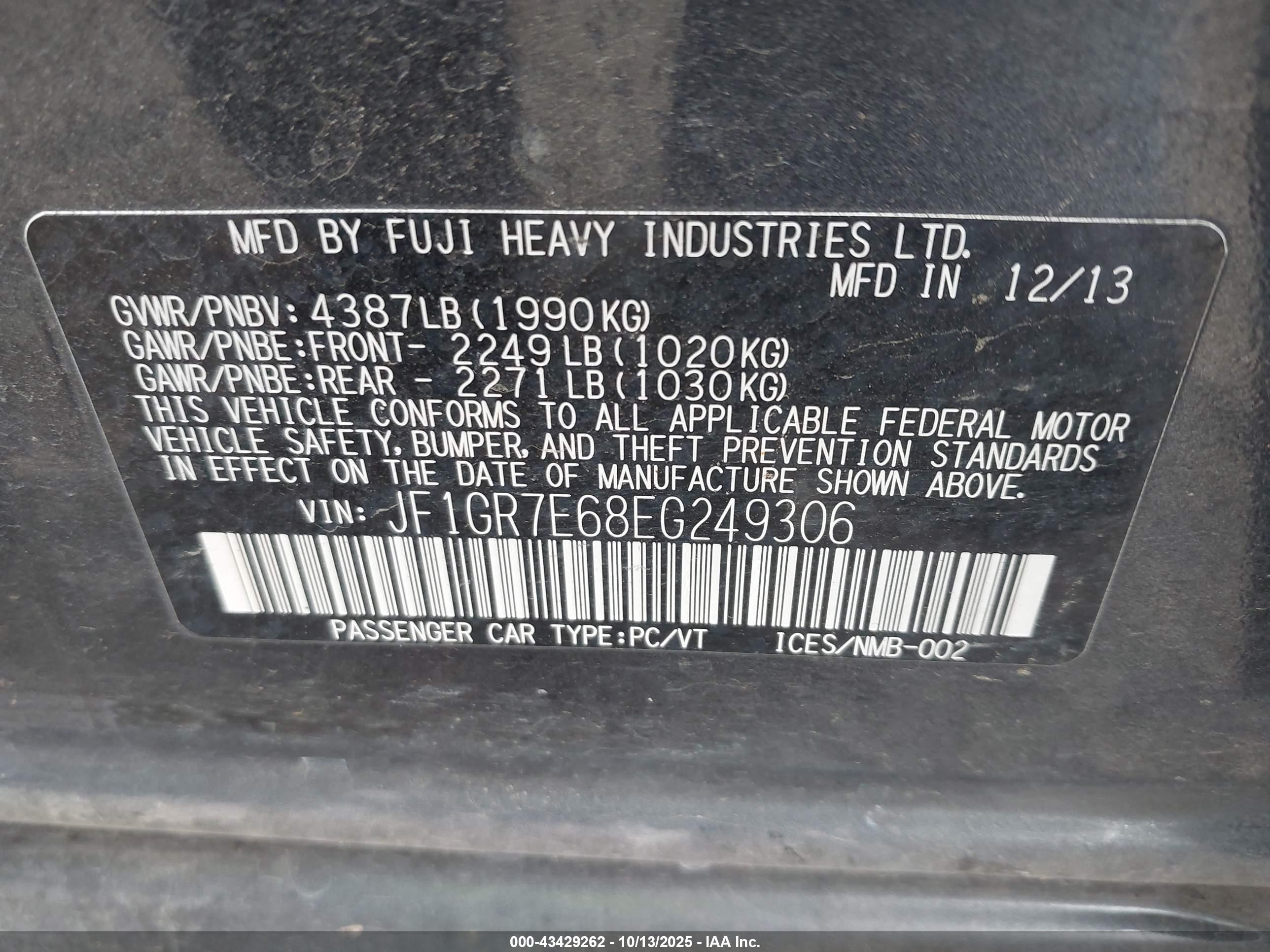 2014 Subaru Impreza Wrx   Gray vin: JF1GR7E68EG249306