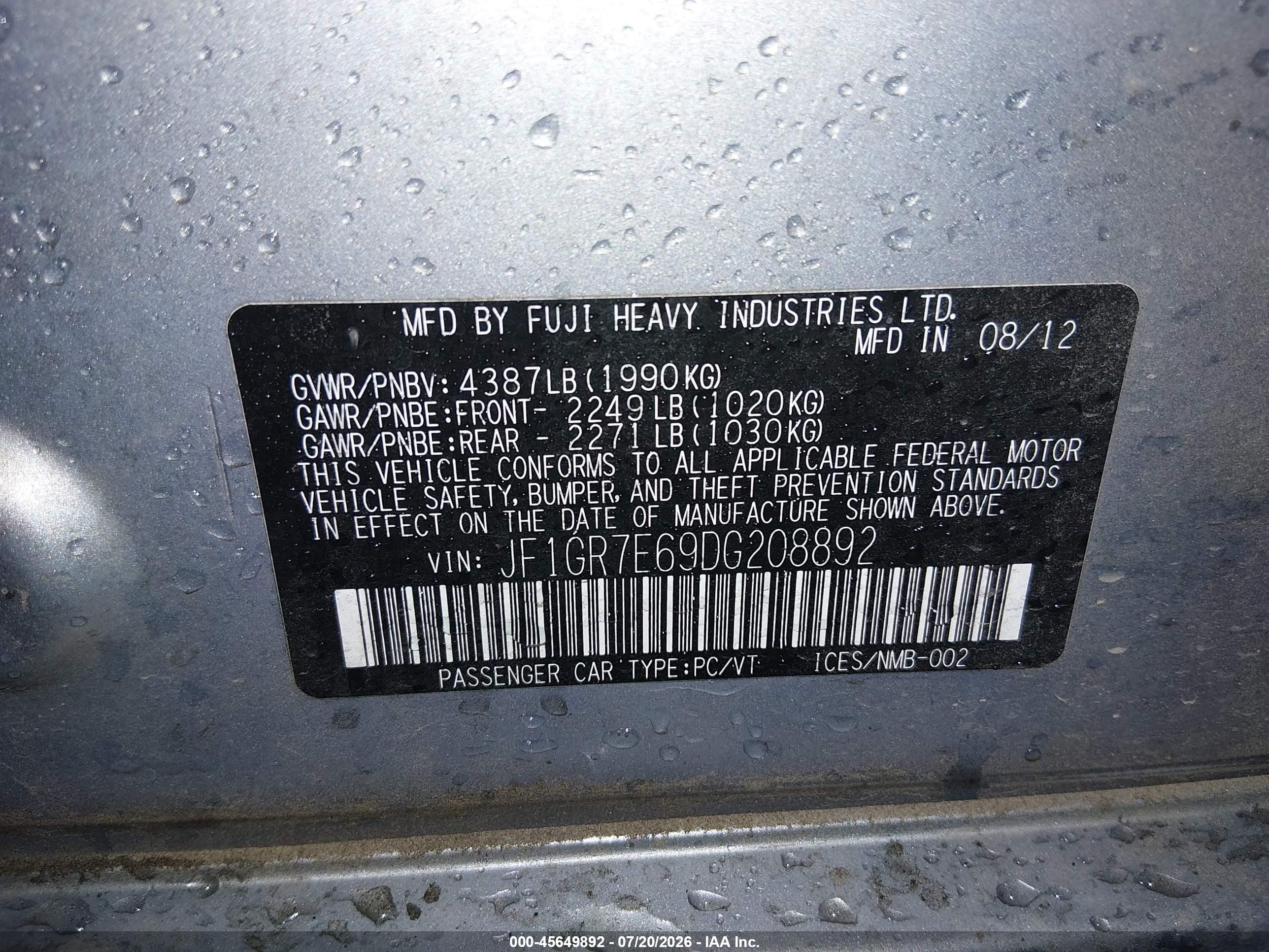 2013 Subaru Impreza Wrx Limited Silver vin: JF1GR7E69DG208892