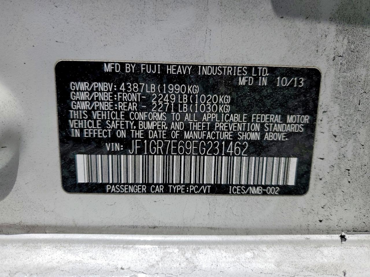 2014 Subaru Impreza Wrx White vin: JF1GR7E69EG231462