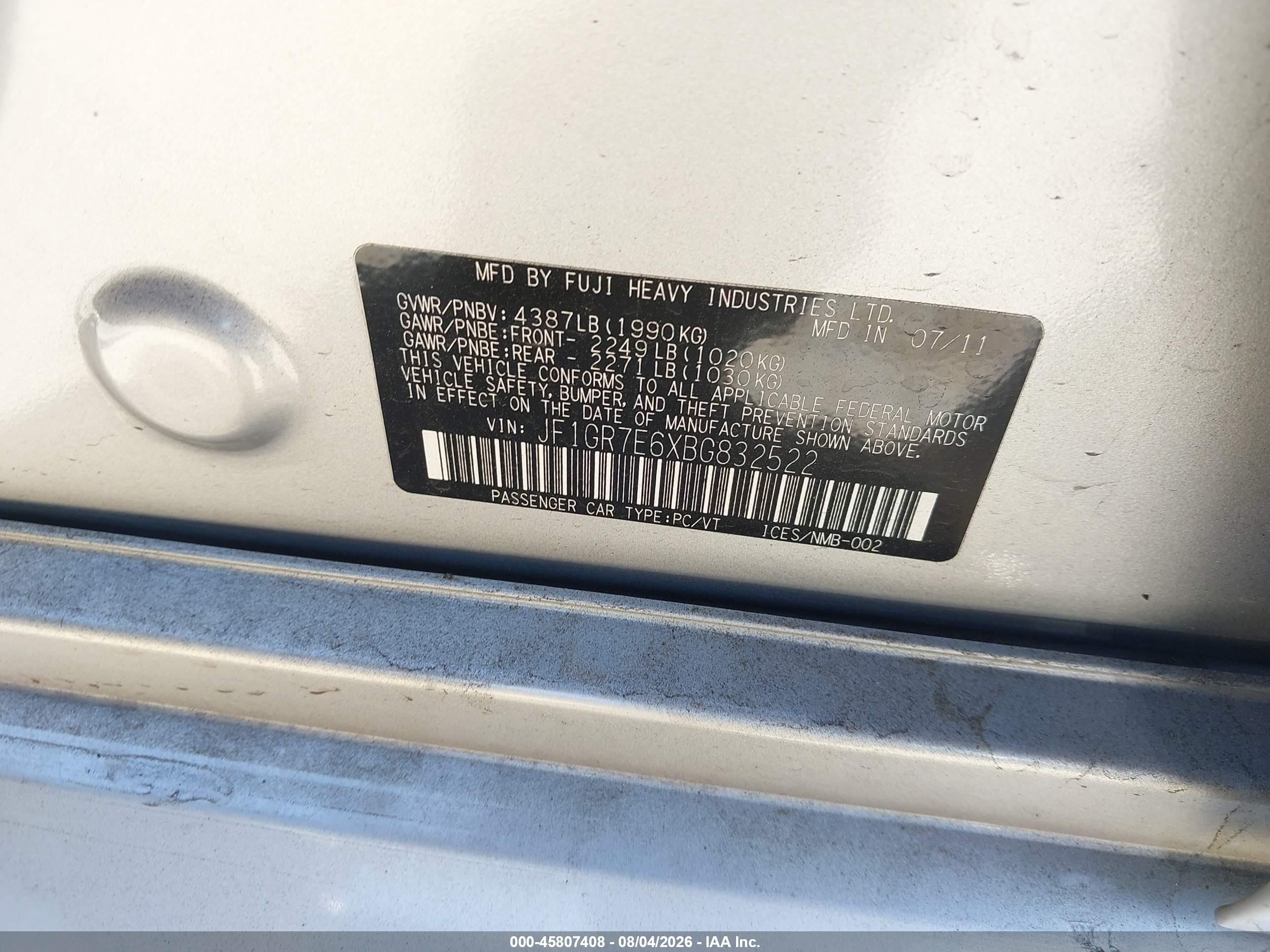 2011 Subaru Impreza Wrx Silver vin: JF1GR7E6XBG832522