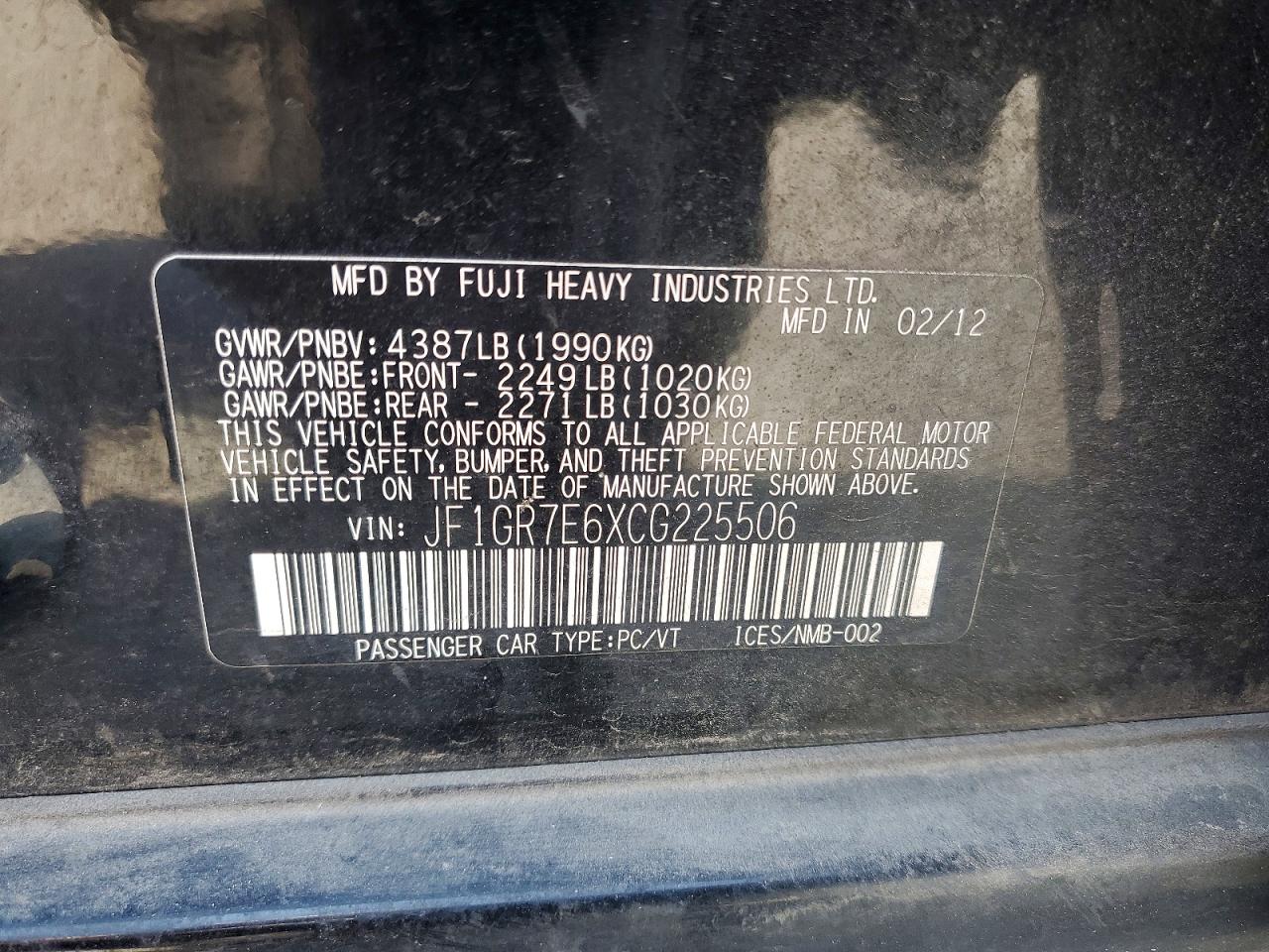 2012 Subaru Impreza Wrx Black vin: JF1GR7E6XCG225506
