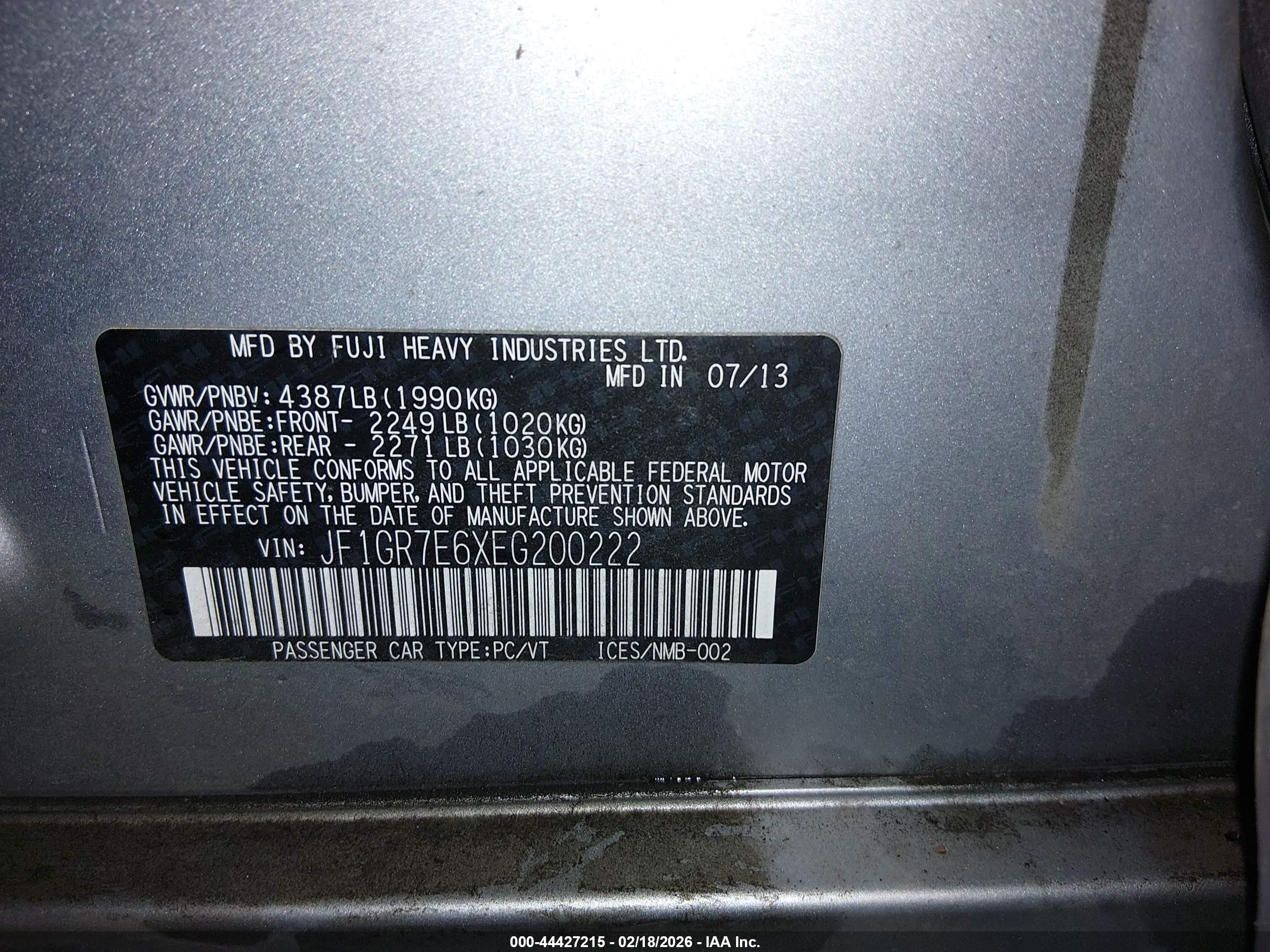 2014 Subaru Impreza Wrx   Gray vin: JF1GR7E6XEG200222