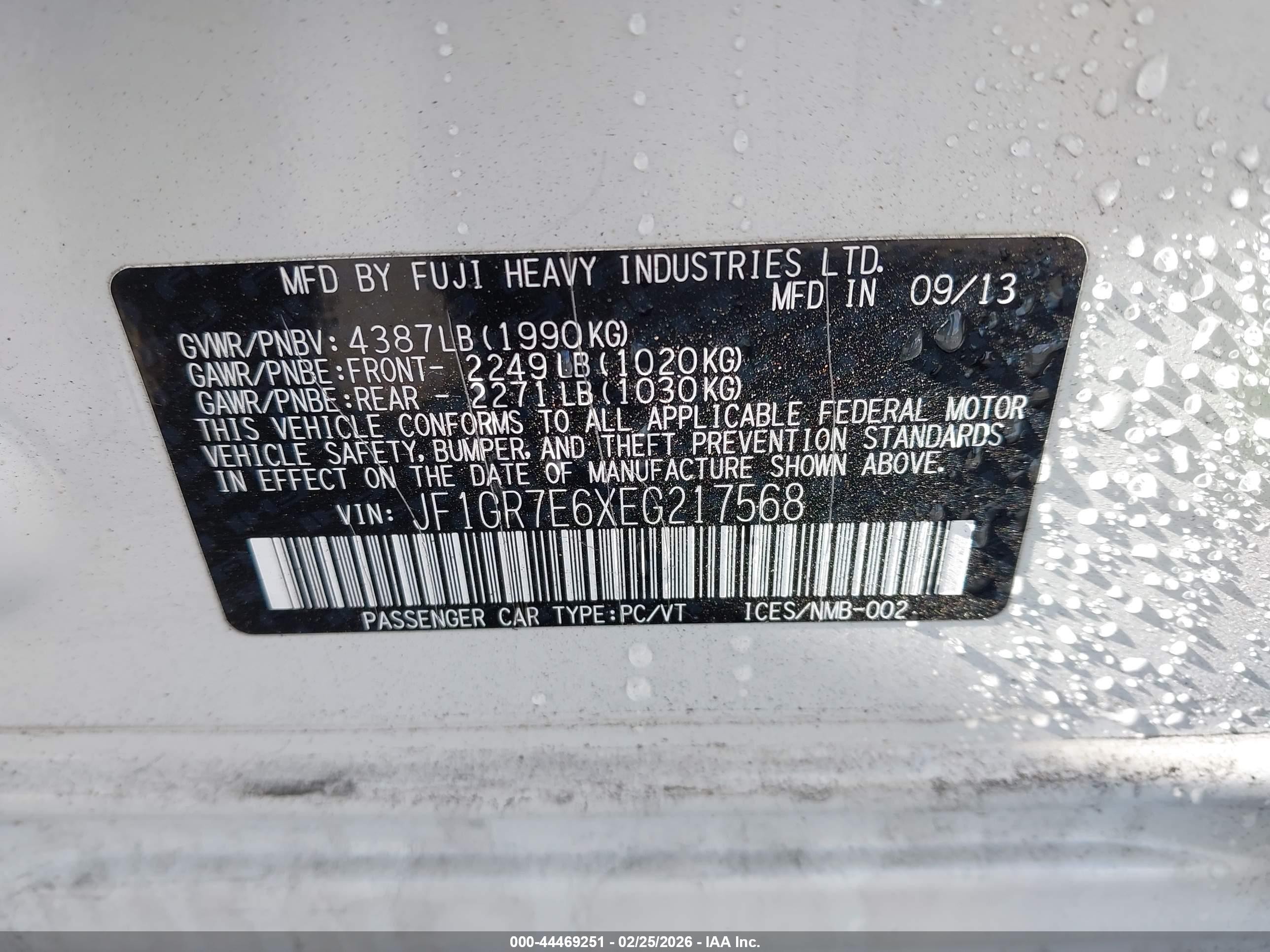 2014 Subaru Impreza Wrx   White vin: JF1GR7E6XEG217568