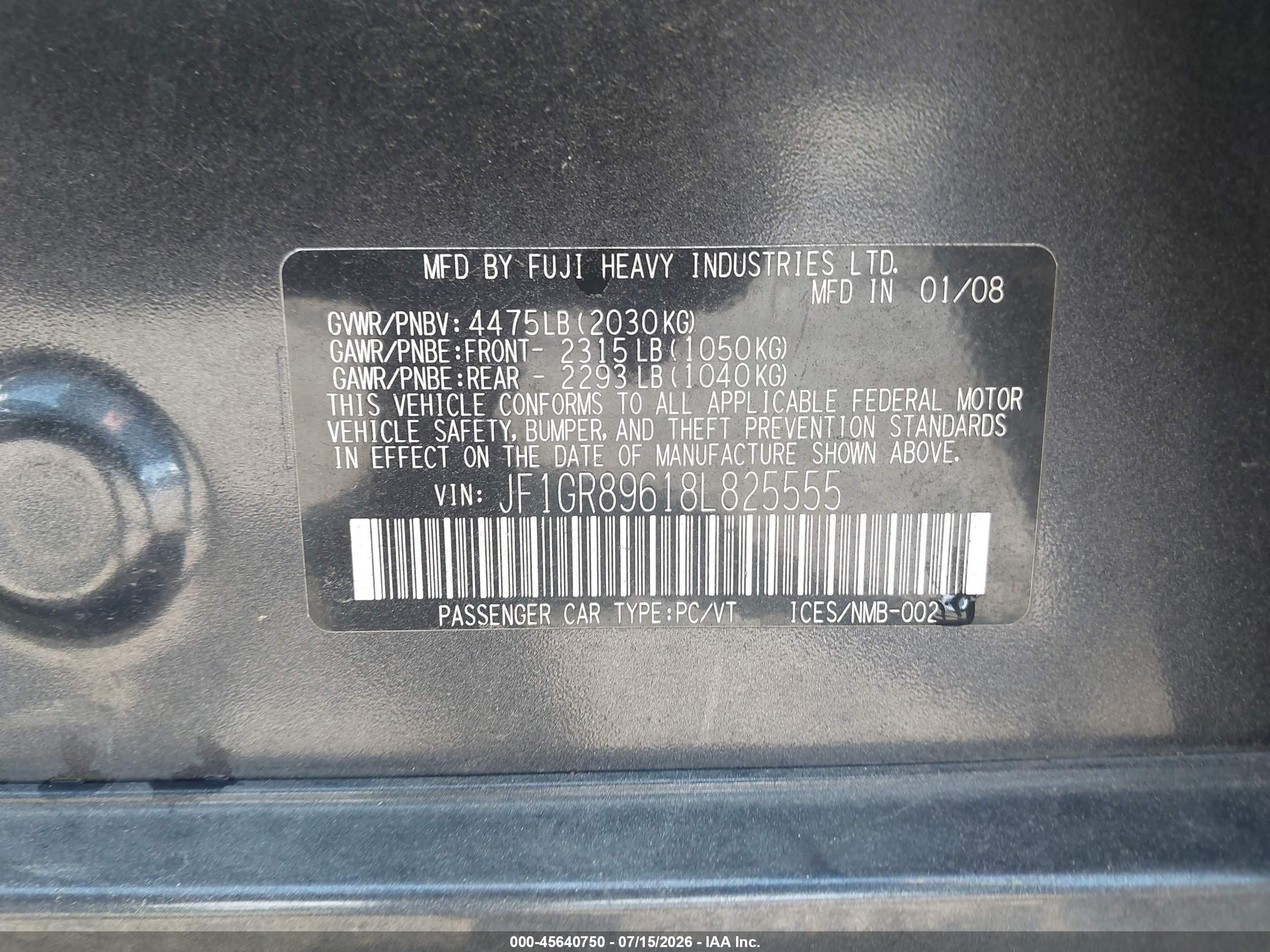 2008 Subaru Impreza Wrx Sti   Gray vin: JF1GR89618L825555