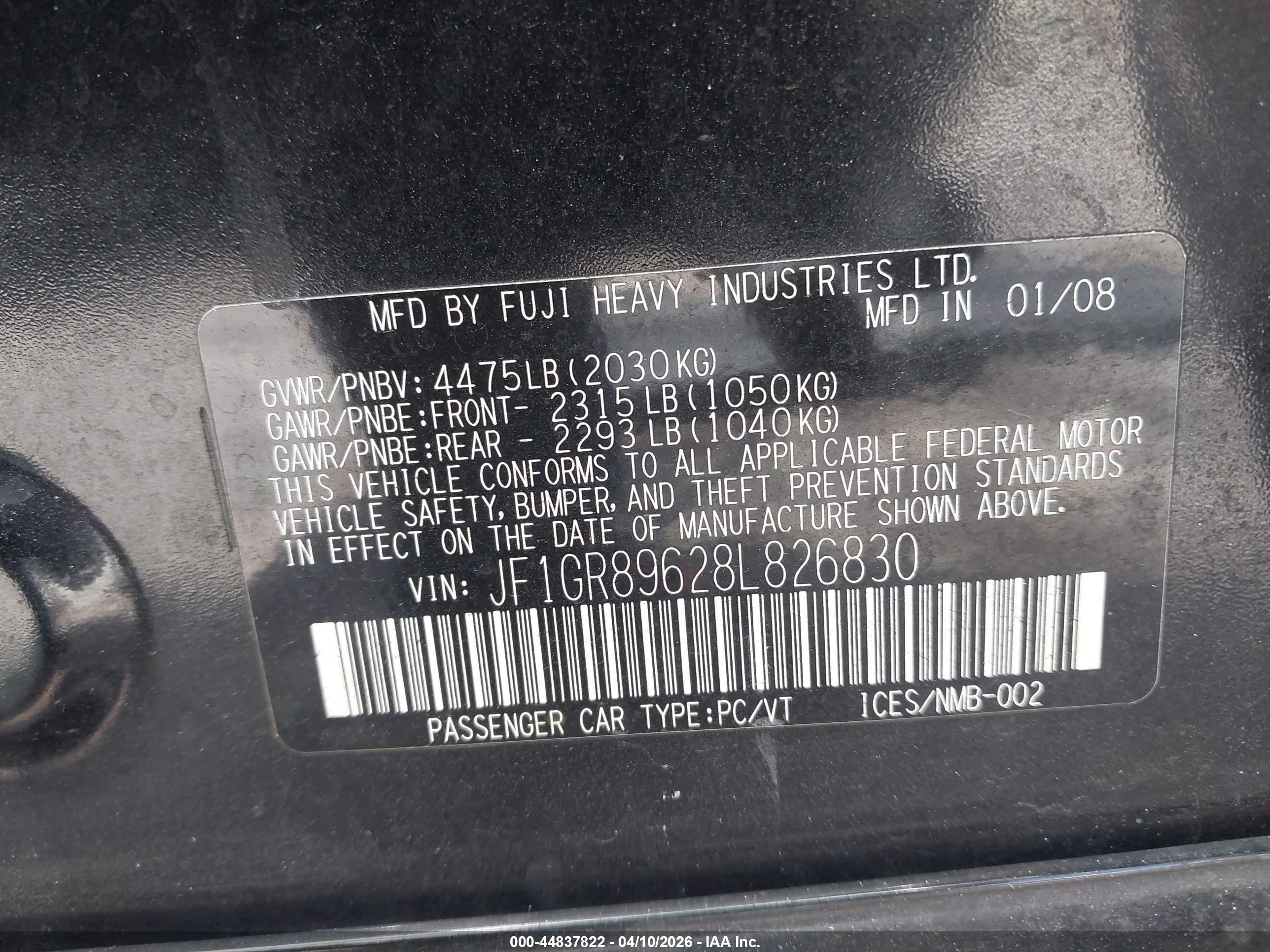 2008 Subaru Impreza Wrx Sti   Black vin: JF1GR89628L826830