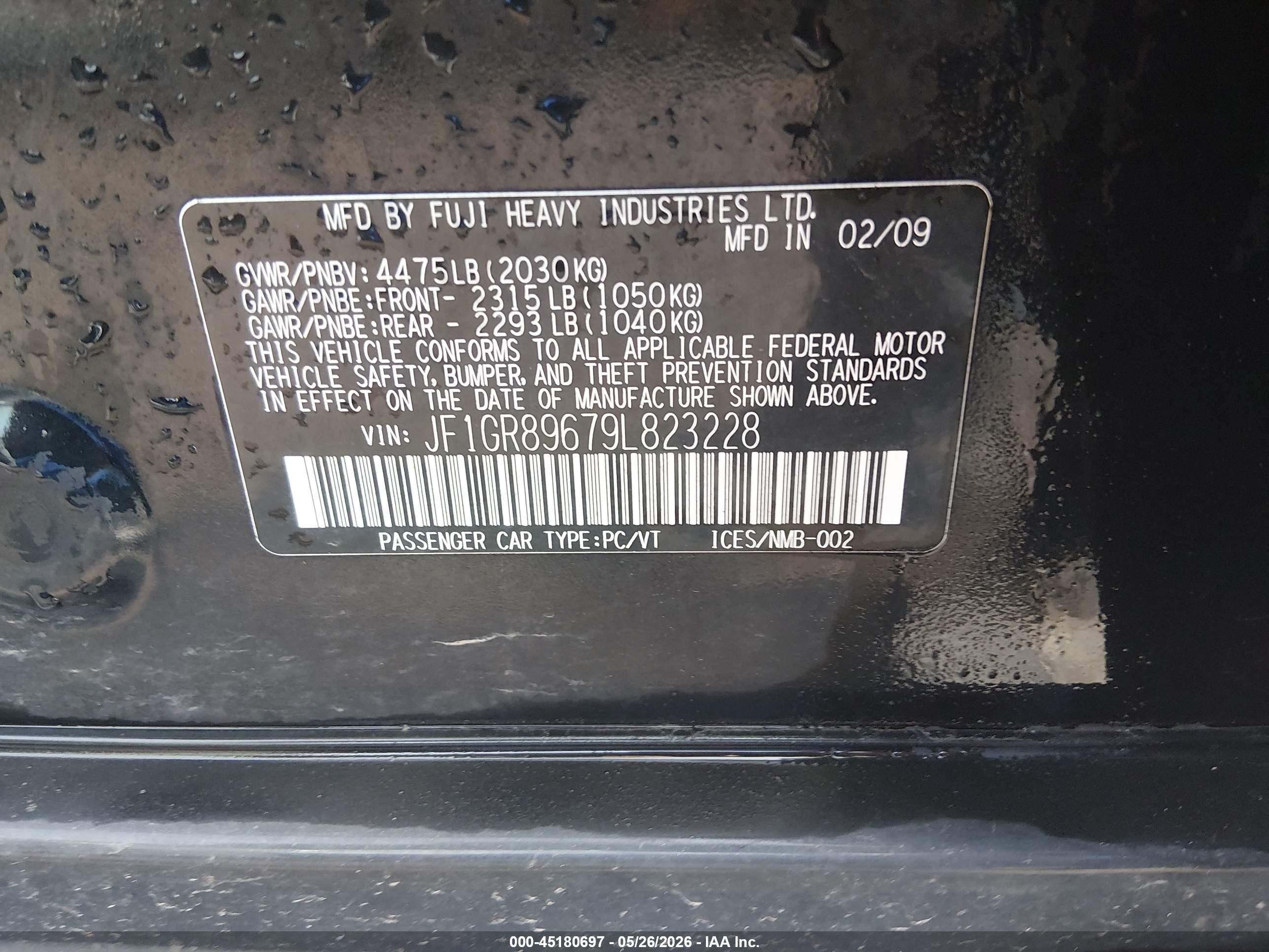 2009 Subaru Impreza Wrx Sti   Black vin: JF1GR89679L823228