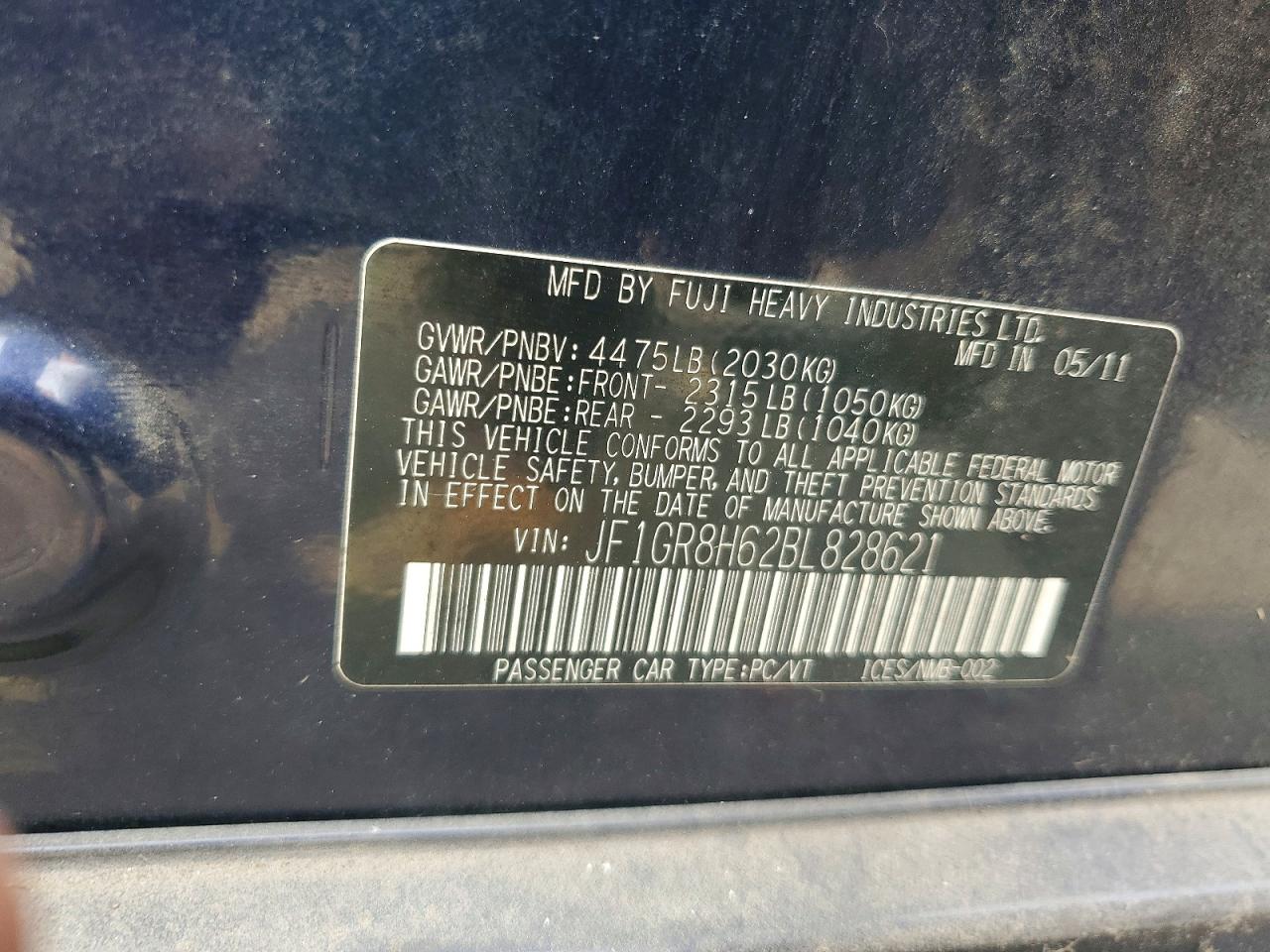 2011 Subaru Impreza Wrx Sti Blue vin: JF1GR8H62BL828621