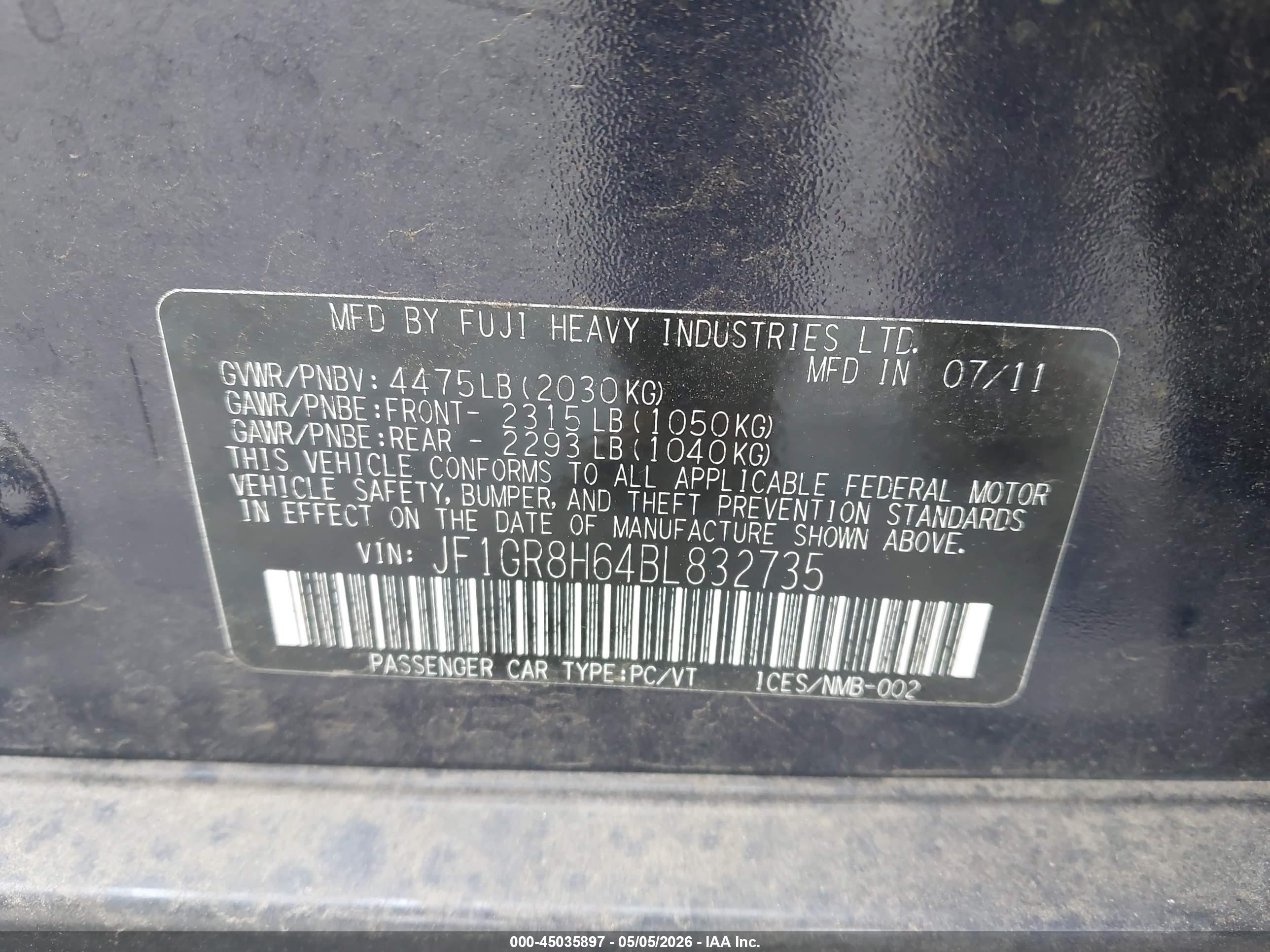 2011 Subaru Impreza Wrx Sti   Purple vin: JF1GR8H64BL832735