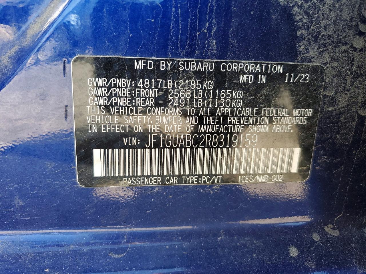 2024 Subaru Impreza Blue vin: JF1GUABC2R8319159