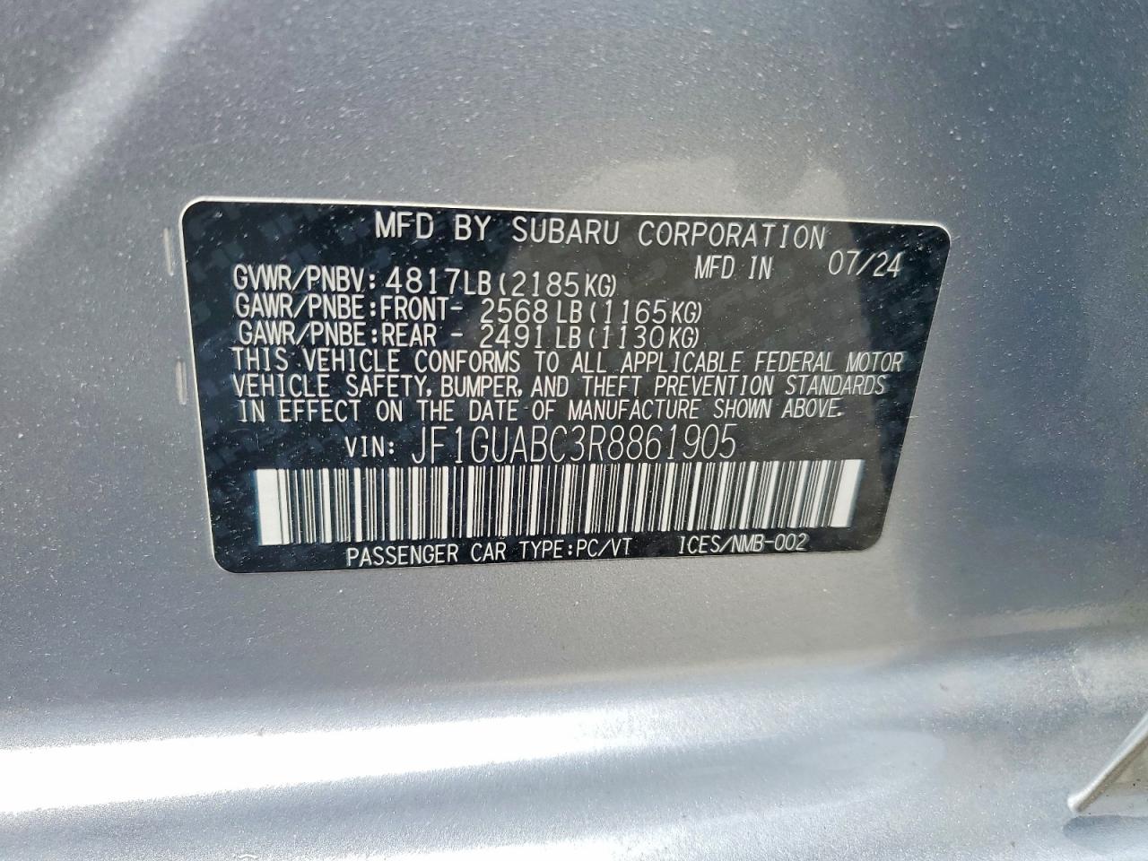 2024 Subaru Impreza Silver vin: JF1GUABC3R8861905