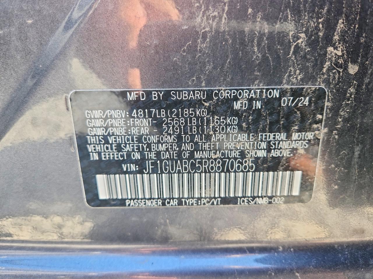 2024 Subaru Impreza Gray vin: JF1GUABC5R8870685
