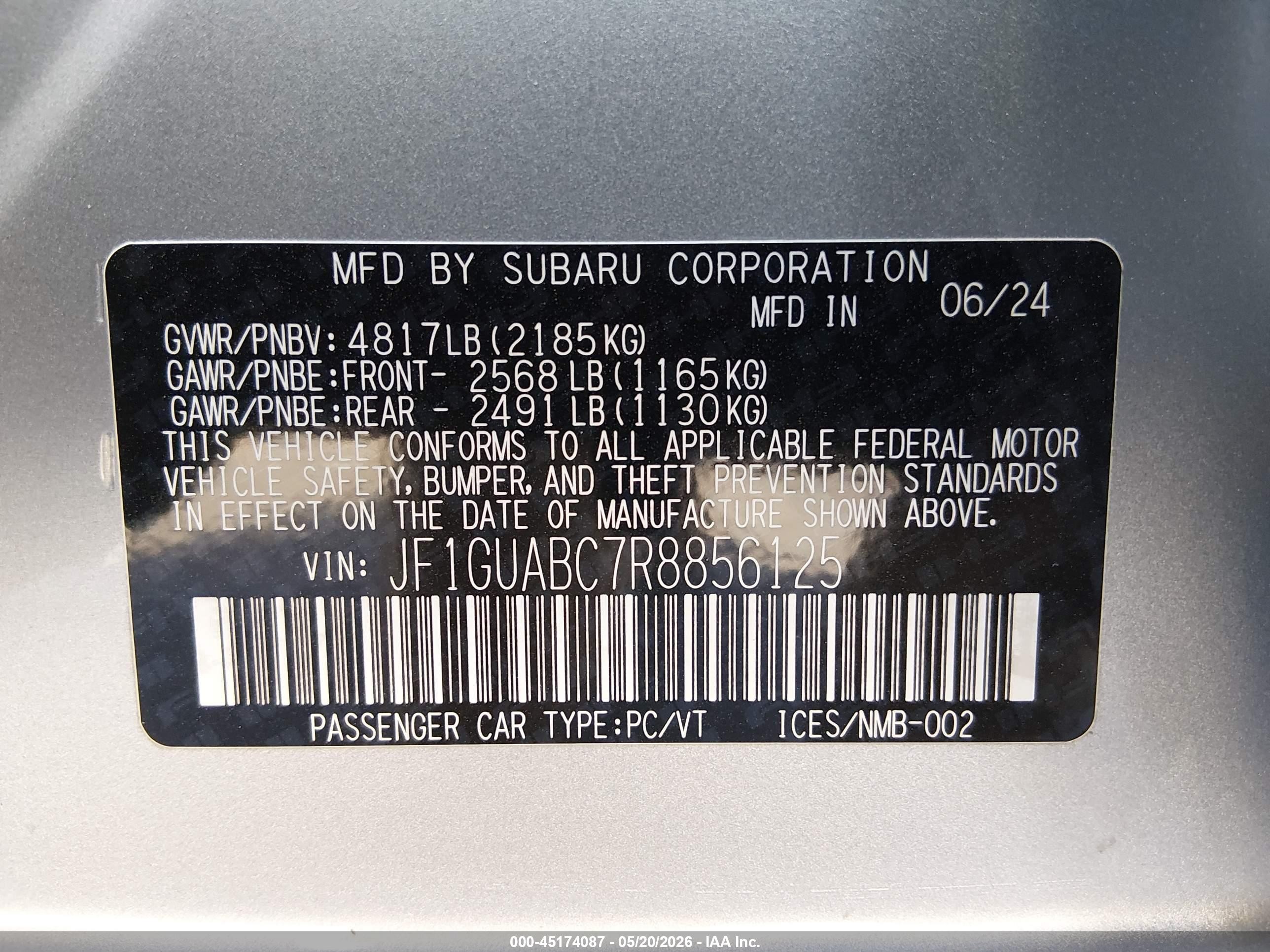 2024 Subaru Impreza Base 5-door Silver vin: JF1GUABC7R8856125