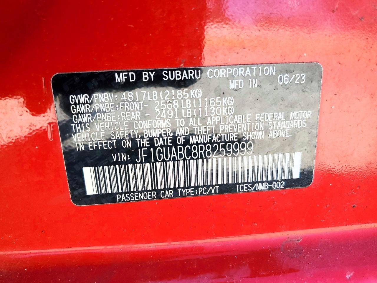 2024 Subaru Impreza Red vin: JF1GUABC8R8259999