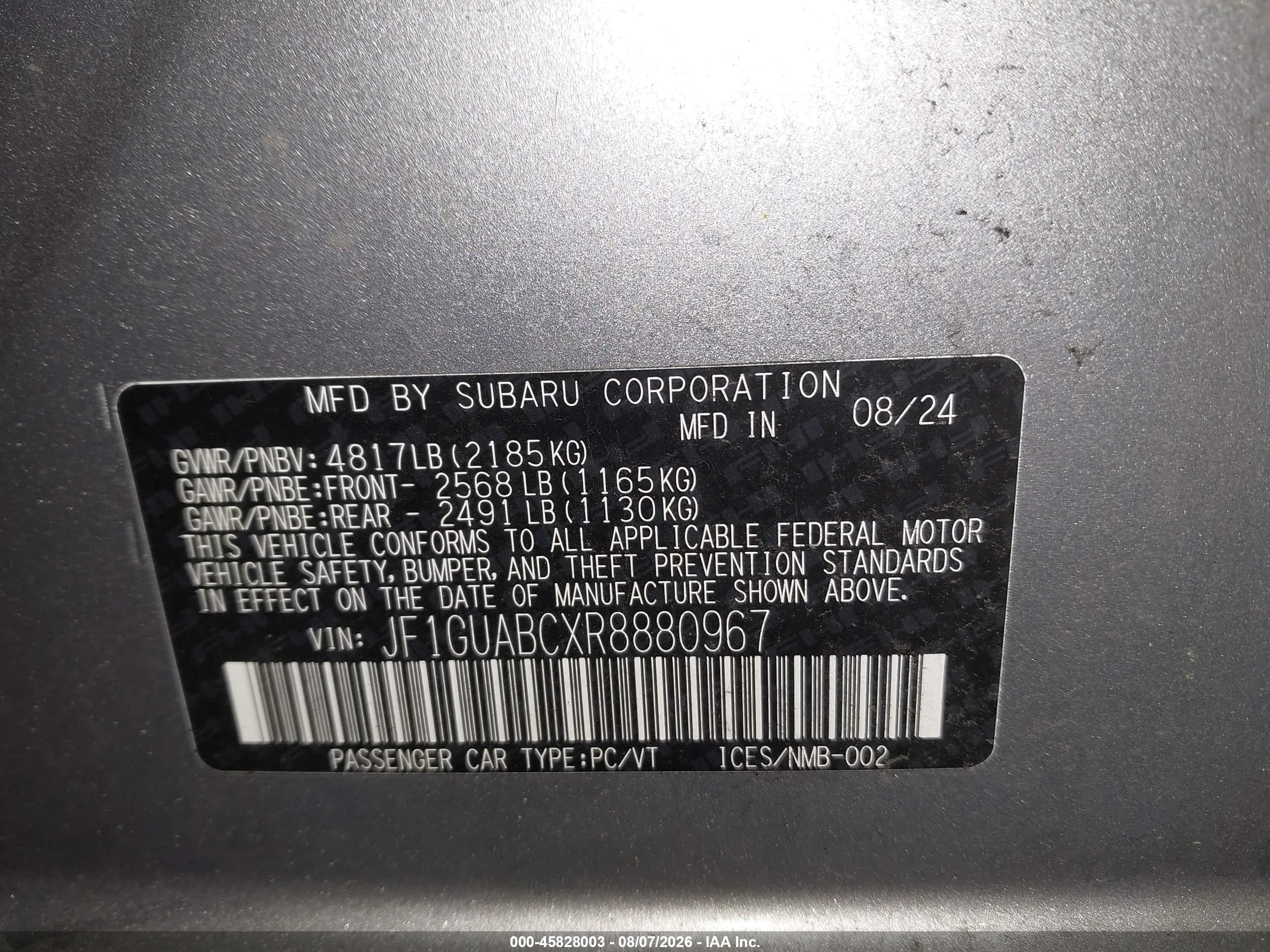 2024 Subaru Impreza Base 5-door Silver vin: JF1GUABCXR8880967