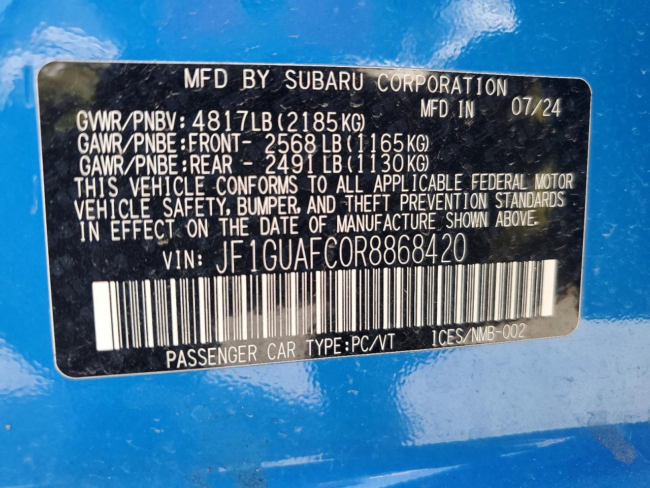 2024 Subaru Impreza Sport Blue vin: JF1GUAFC0R8868420