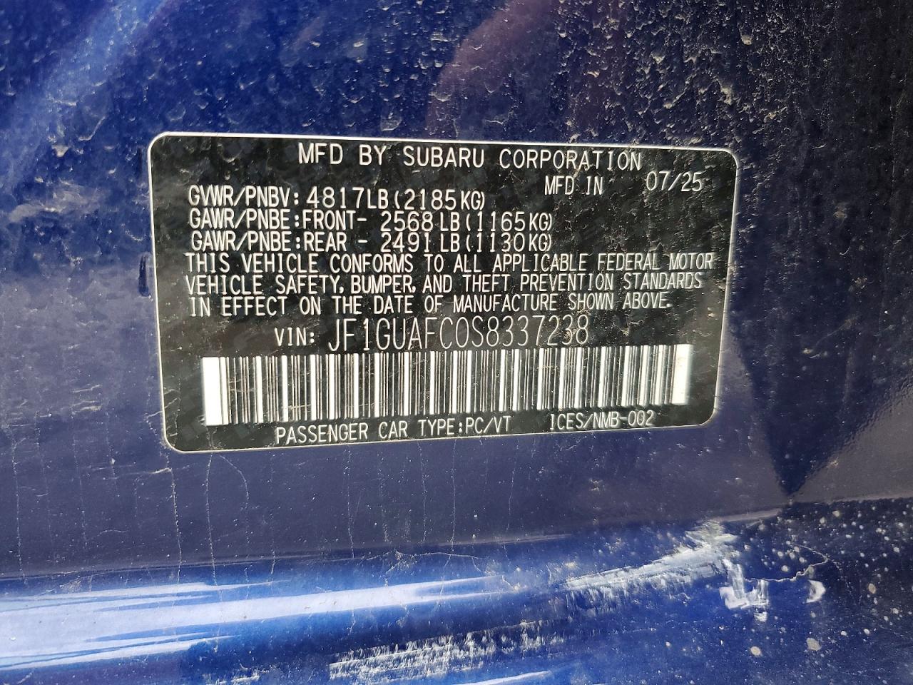 2025 Subaru Impreza Sport Blue vin: JF1GUAFC0S8337238