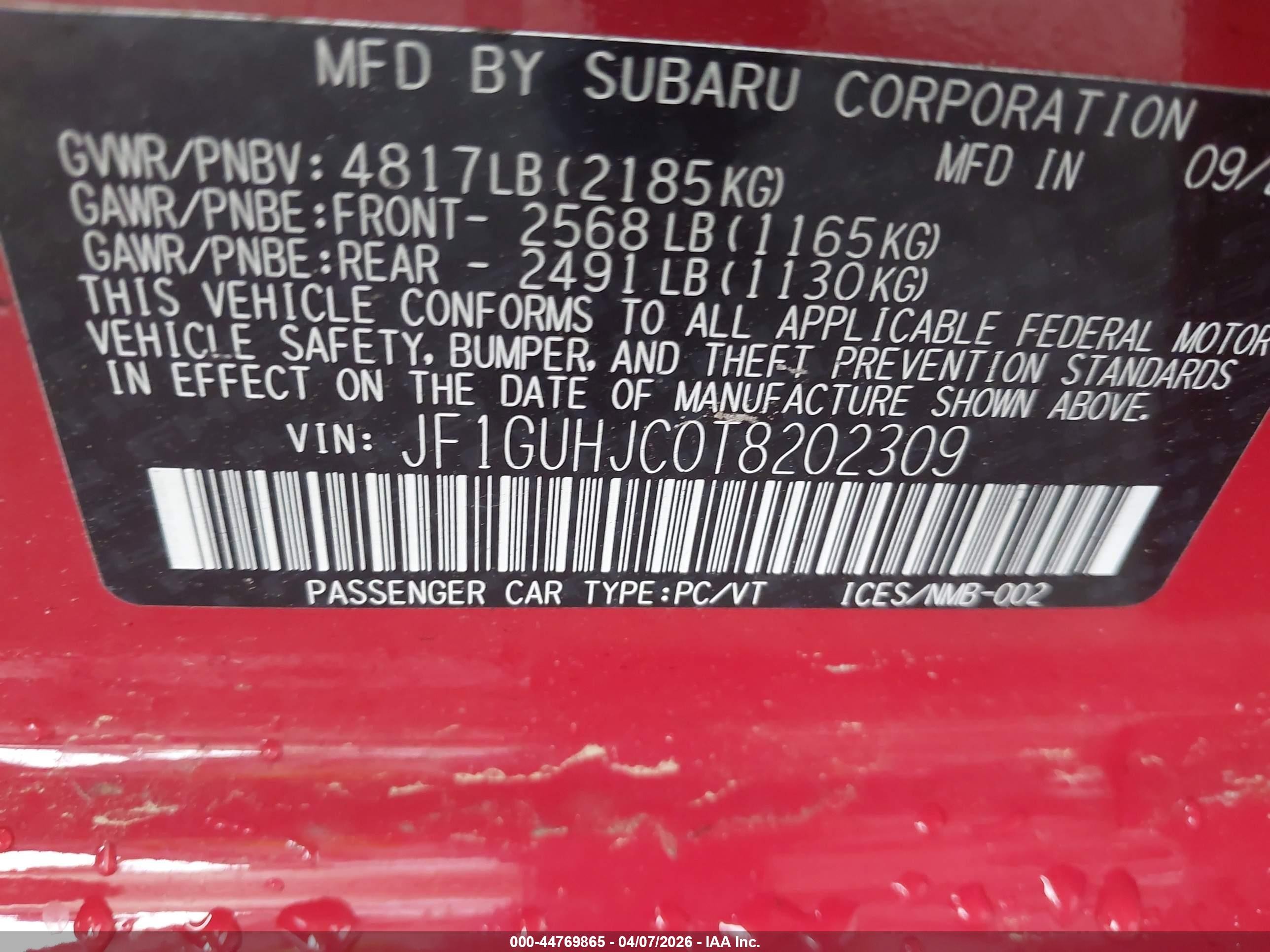 2026 Subaru Impreza Rs Red vin: JF1GUHJC0T8202309