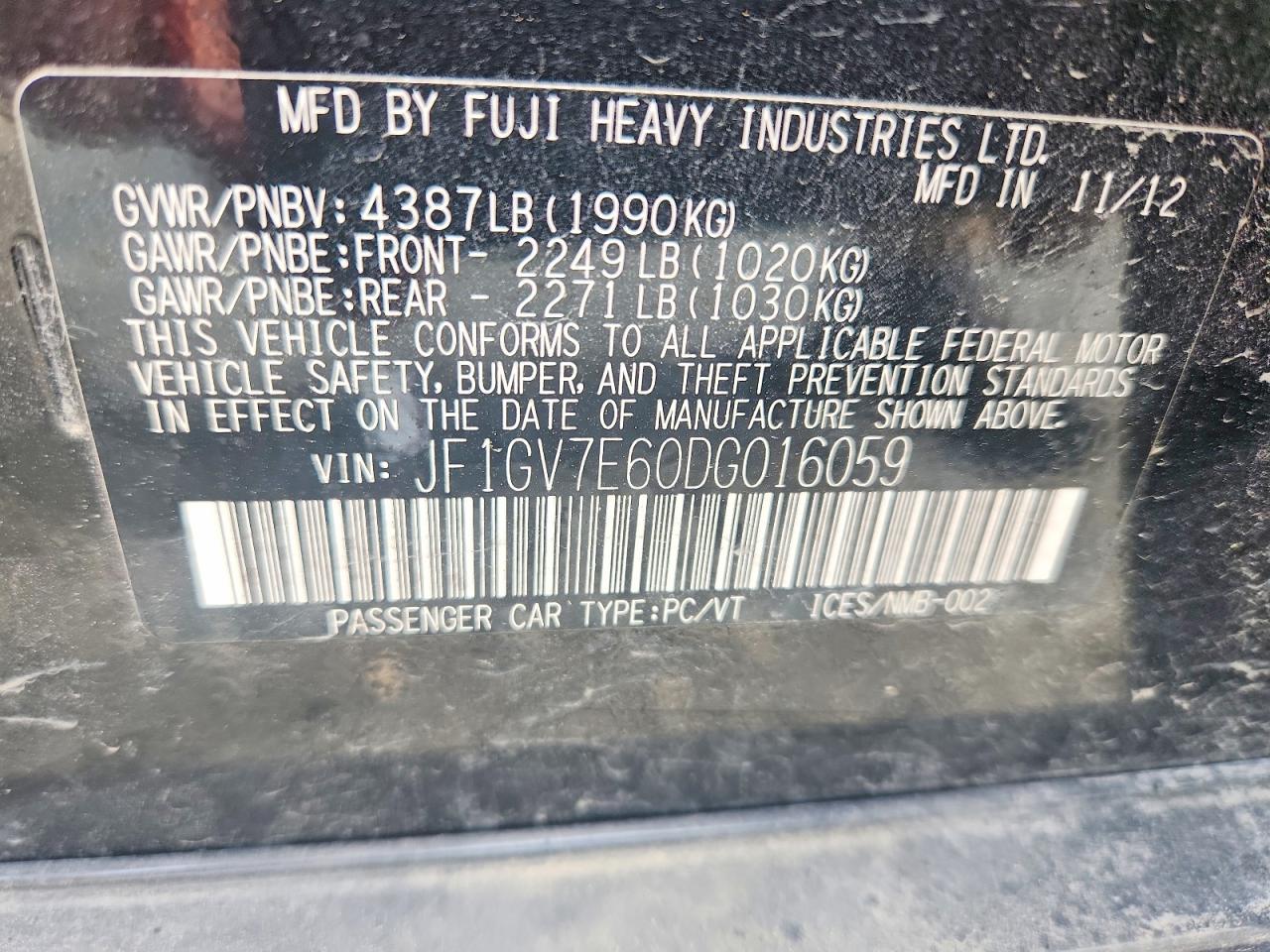 2013 Subaru Impreza Wrx Black vin: JF1GV7E60DG016059