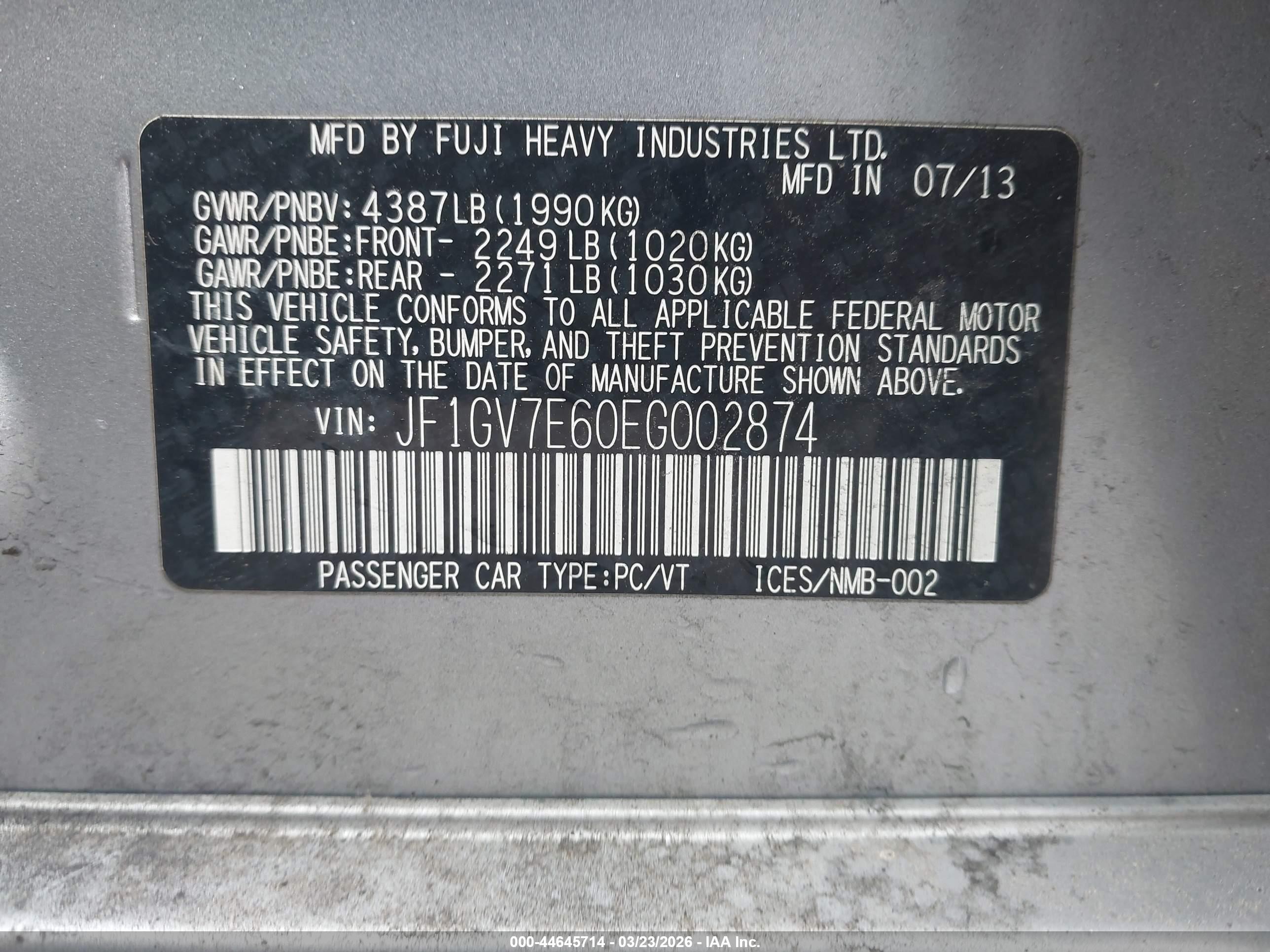 2014 Subaru Impreza Wrx   Silver vin: JF1GV7E60EG002874