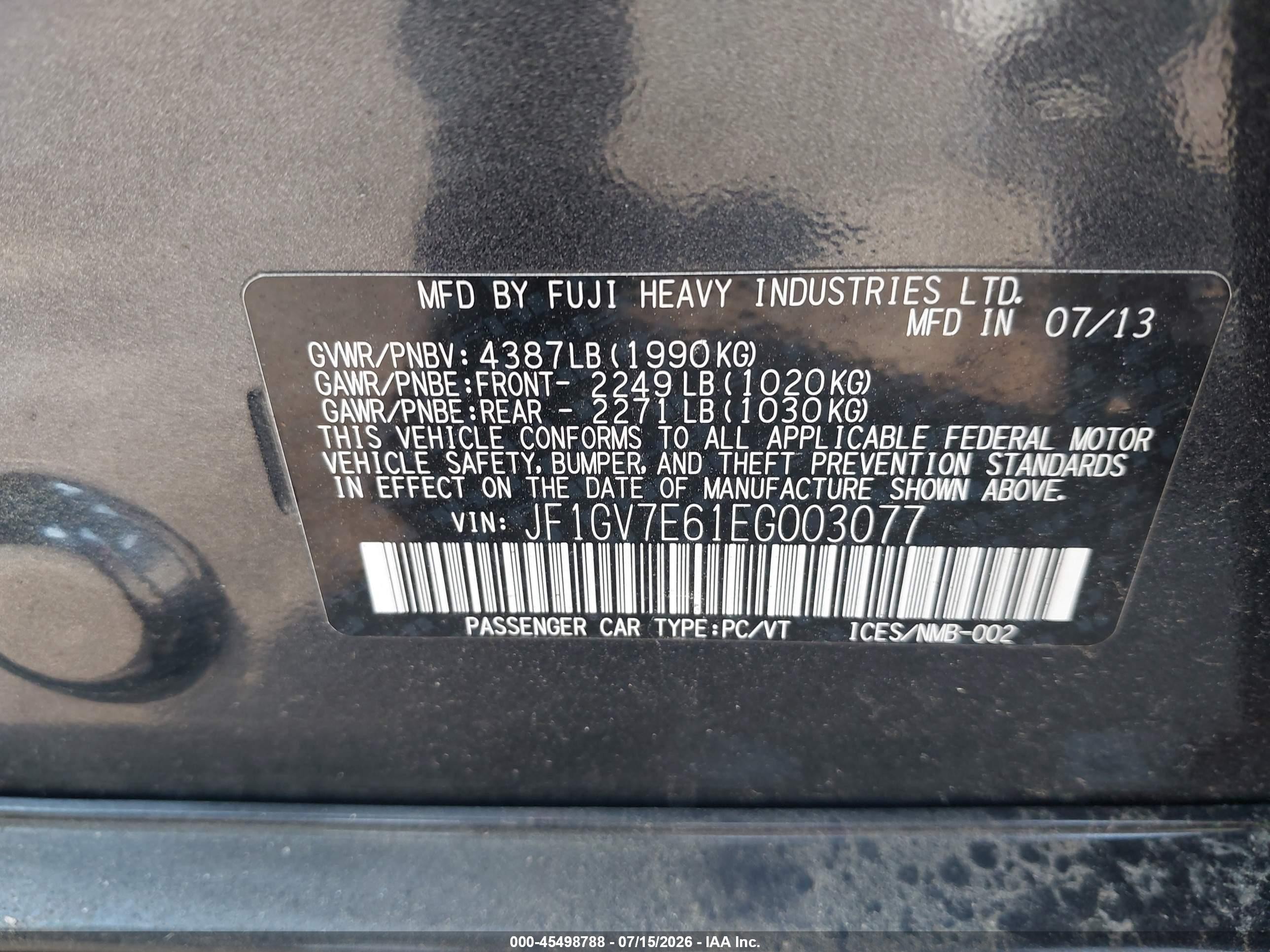 2014 Subaru Impreza Wrx   Gray vin: JF1GV7E61EG003077