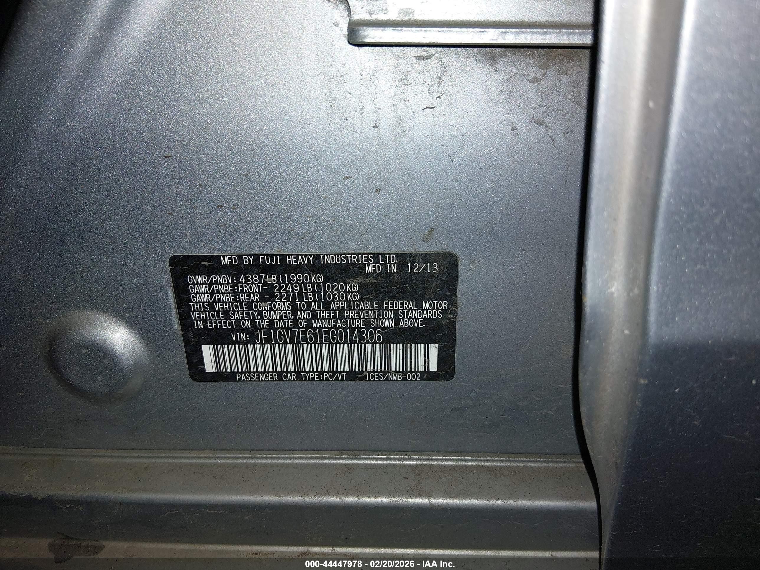 2014 Subaru Impreza Wrx   Silver vin: JF1GV7E61EG014306