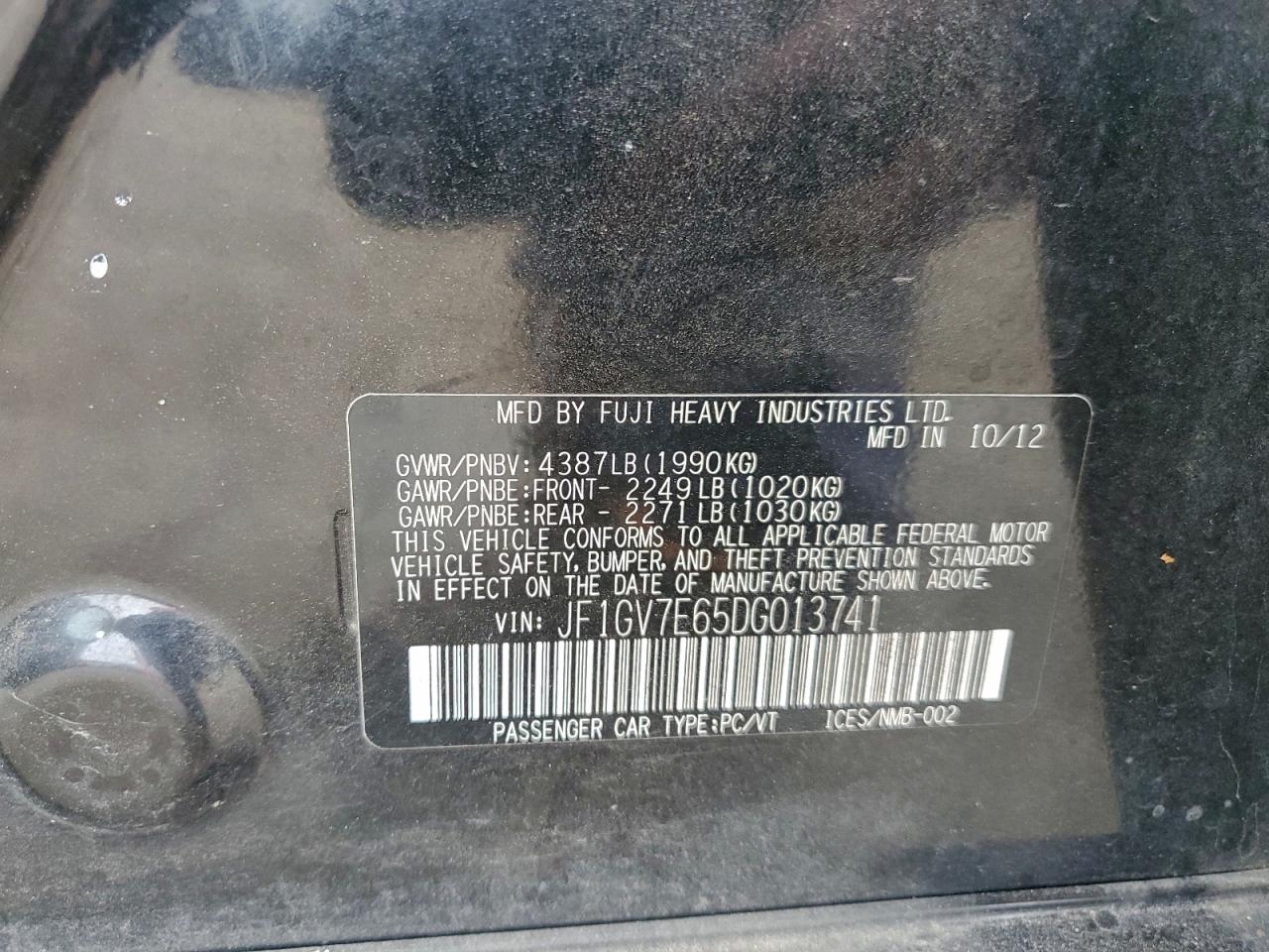 2013 Subaru Impreza Wrx Black vin: JF1GV7E65DG013741