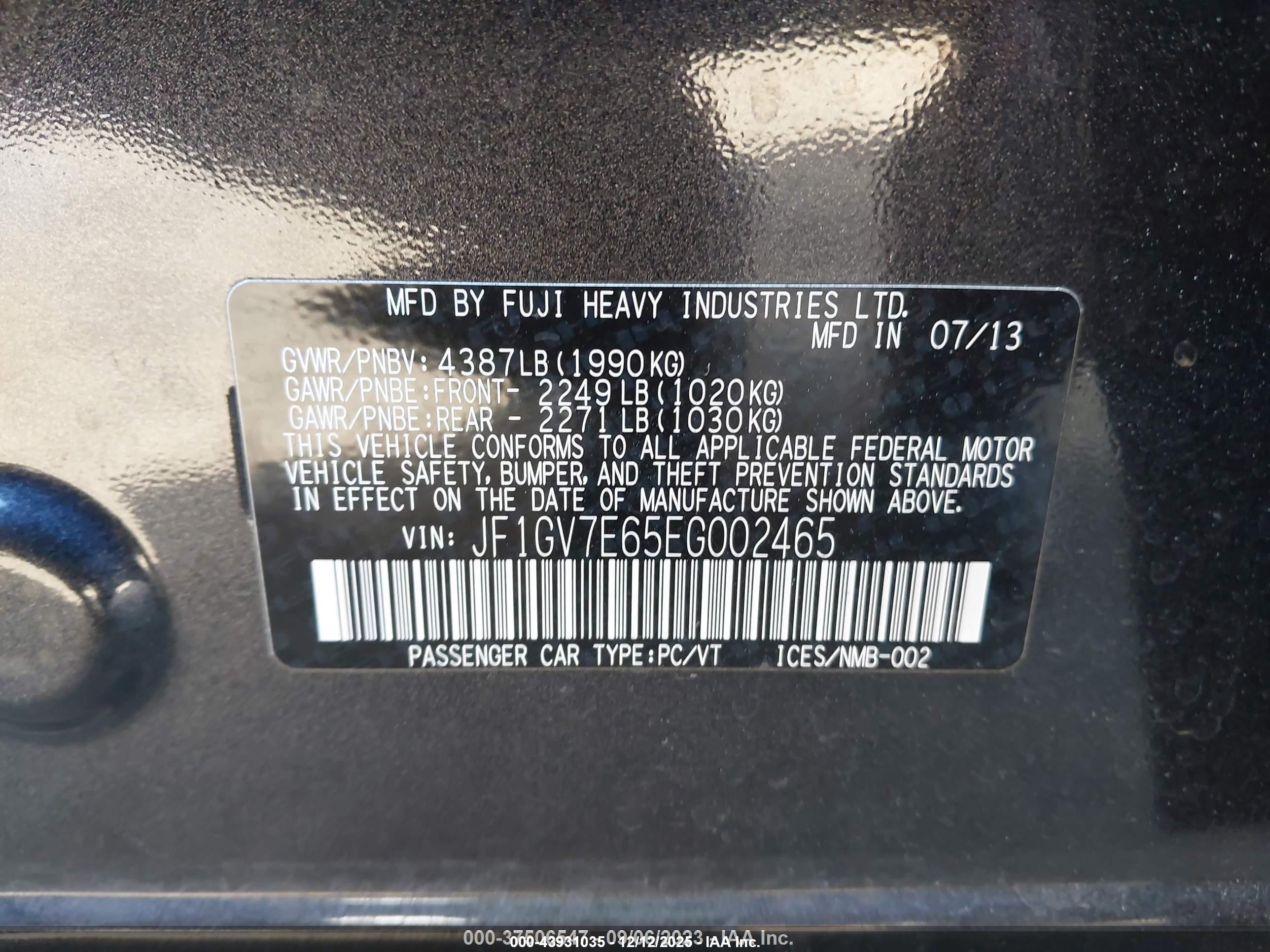 2014 Subaru Impreza Wrx   Серый vin: JF1GV7E65EG002465