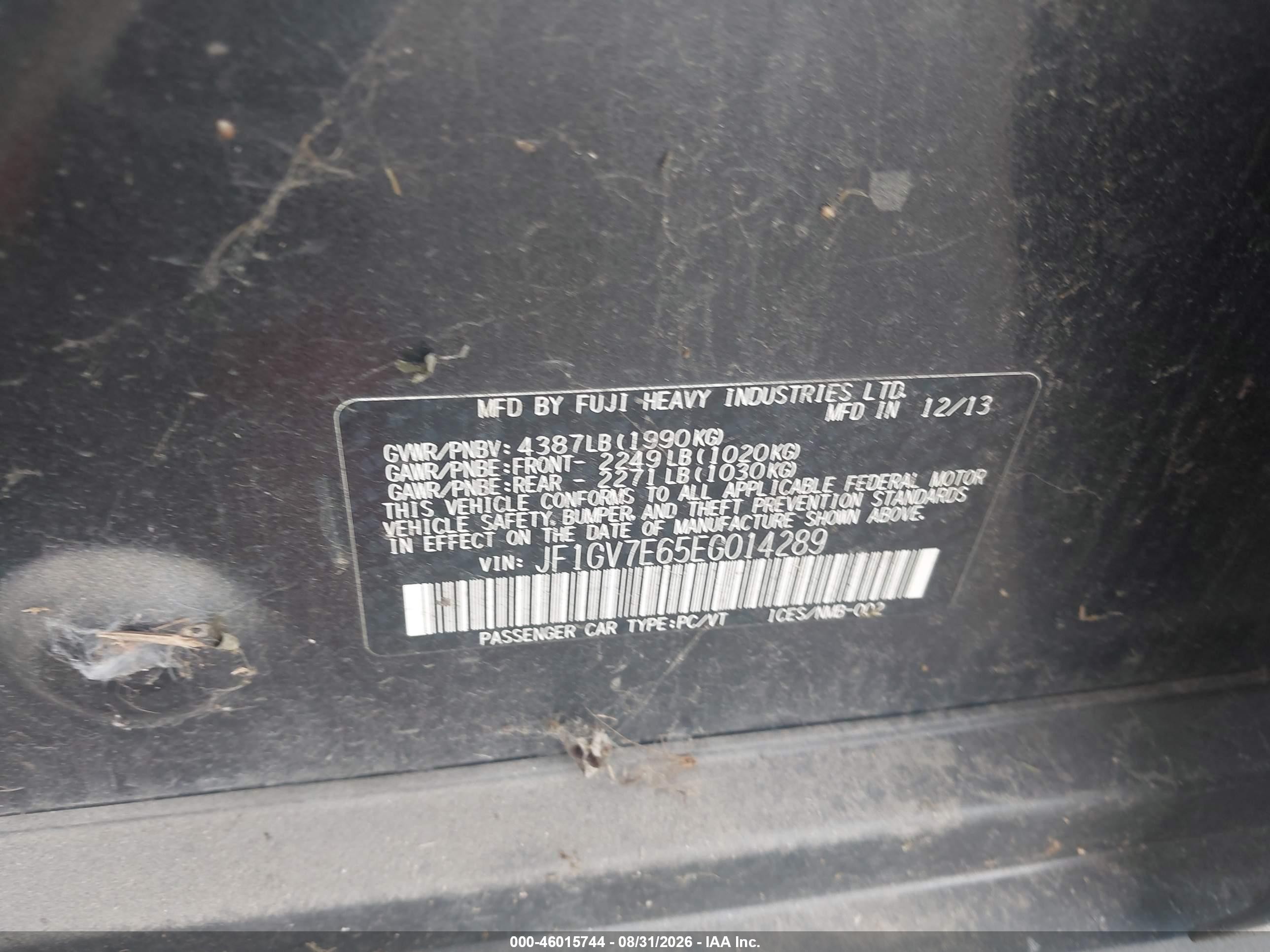 2014 Subaru Impreza Wrx Gray vin: JF1GV7E65EG014289