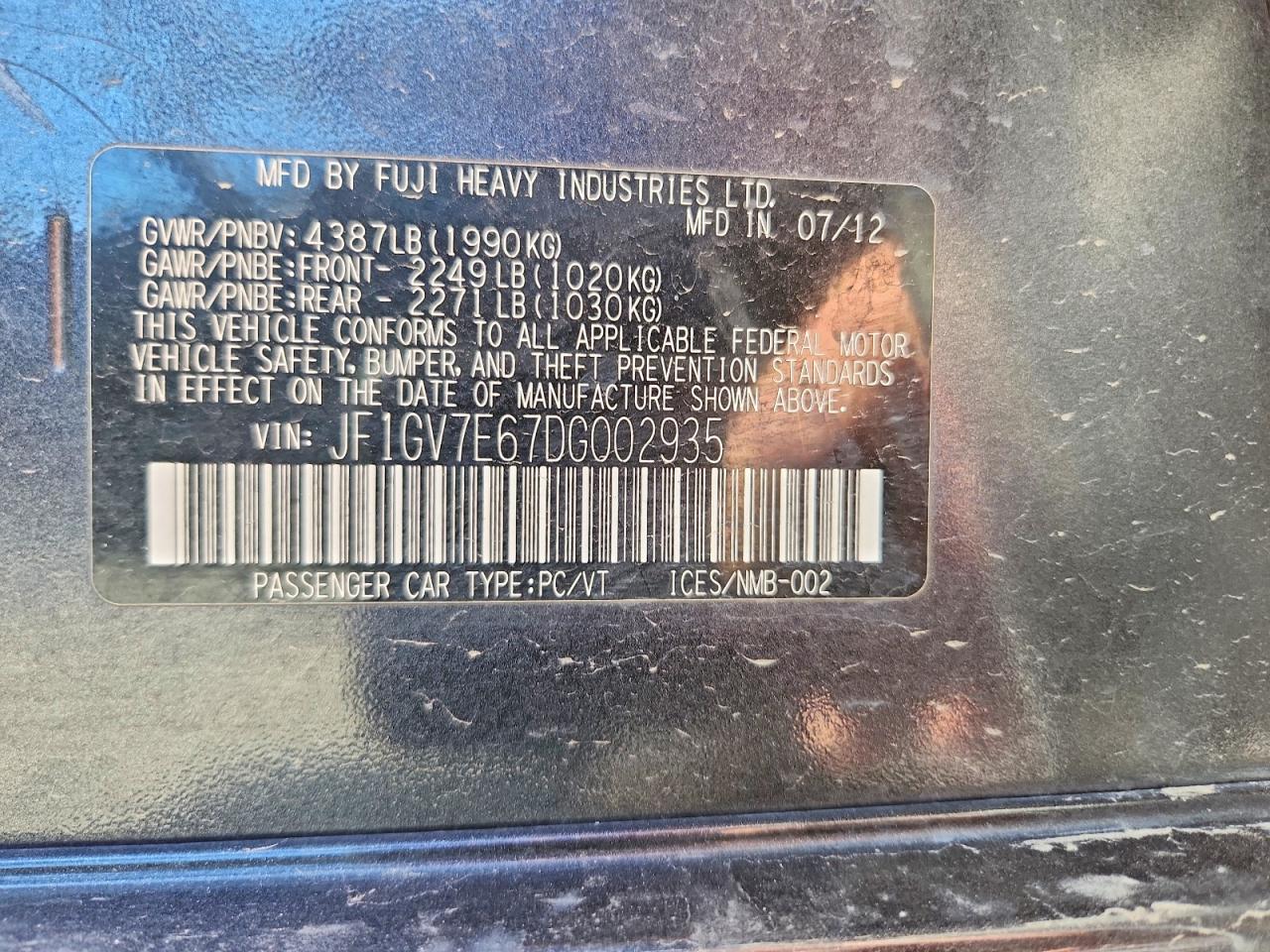 2013 Subaru Impreza Wrx Black vin: JF1GV7E67DG002935