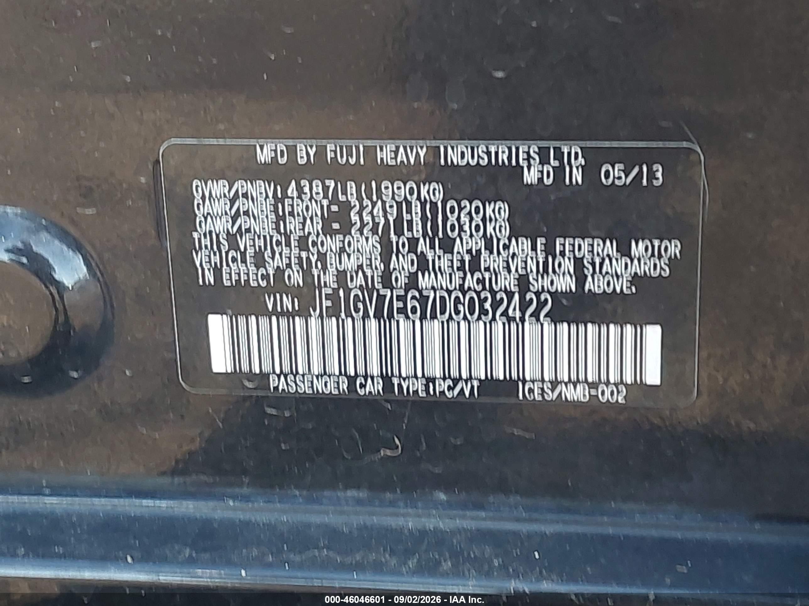 2013 Subaru Impreza Wrx   Black vin: JF1GV7E67DG032422
