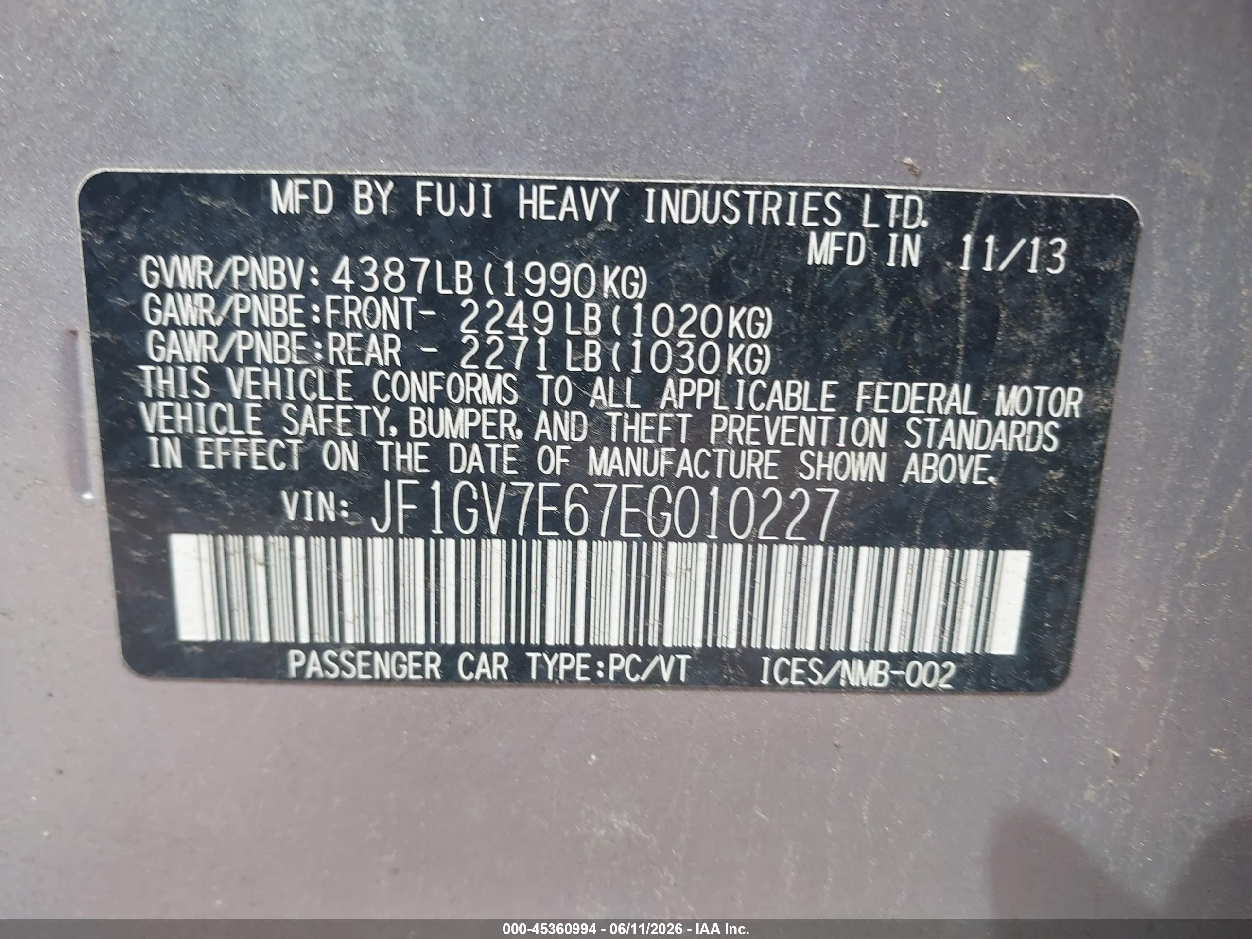 2014 Subaru Impreza Wrx   Серебряный vin: JF1GV7E67EG010227