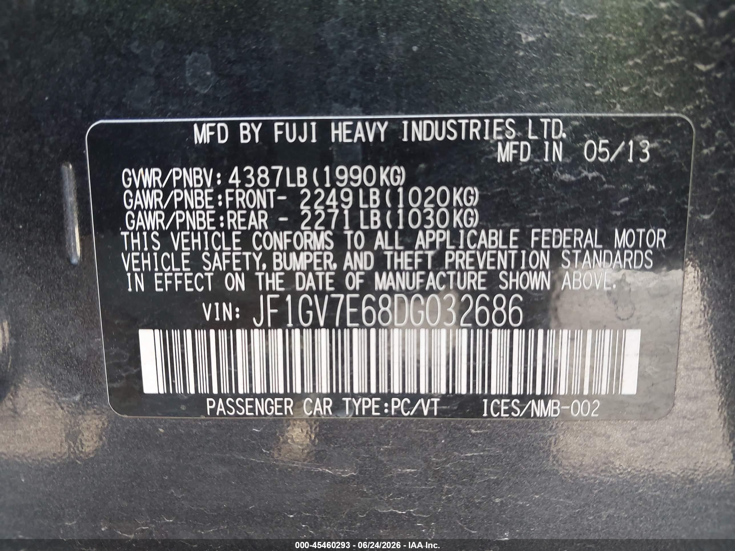 2013 Subaru Impreza Wrx   Gray vin: JF1GV7E68DG032686