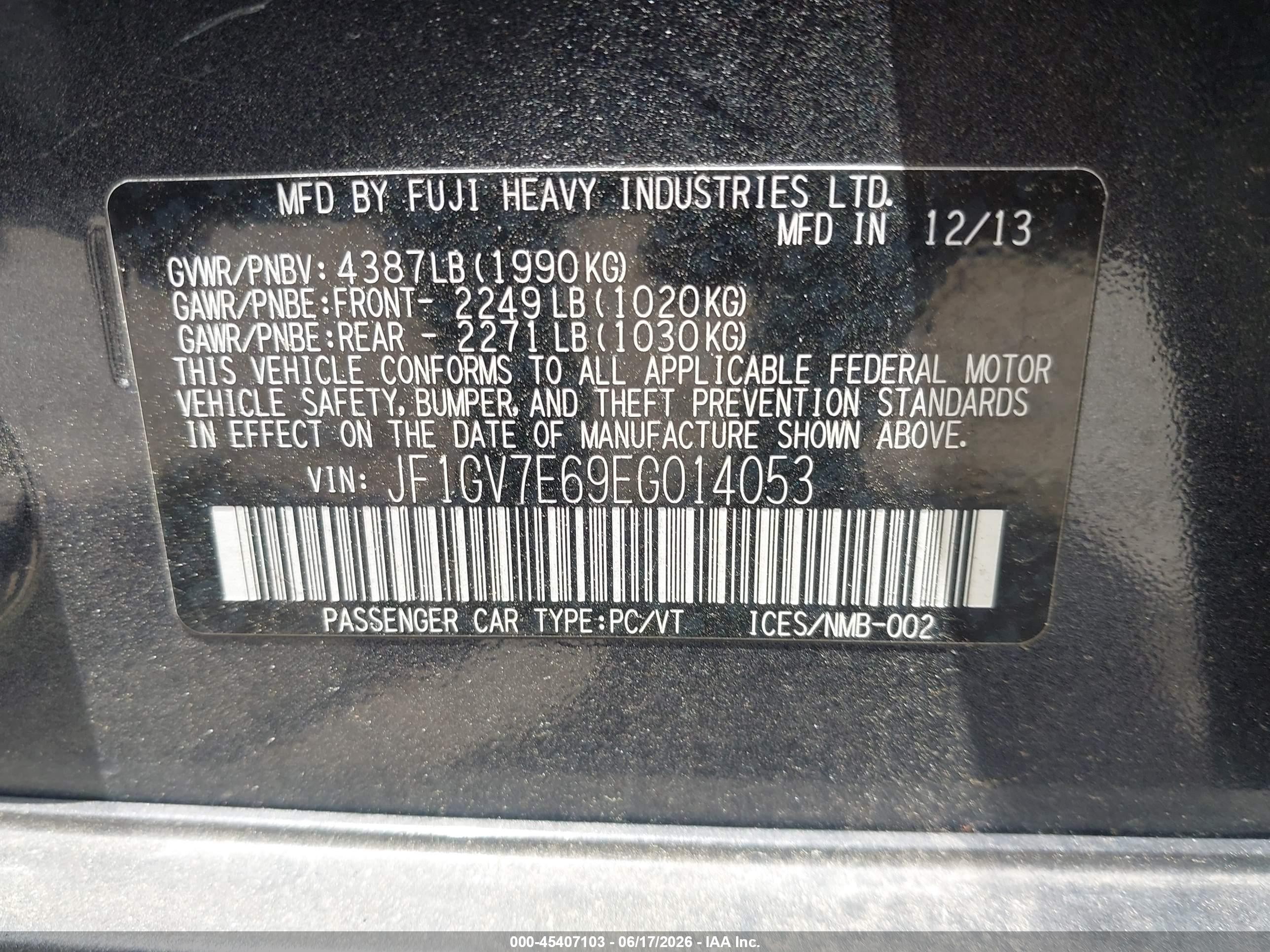 2014 Subaru Impreza Wrx   Gray vin: JF1GV7E69EG014053