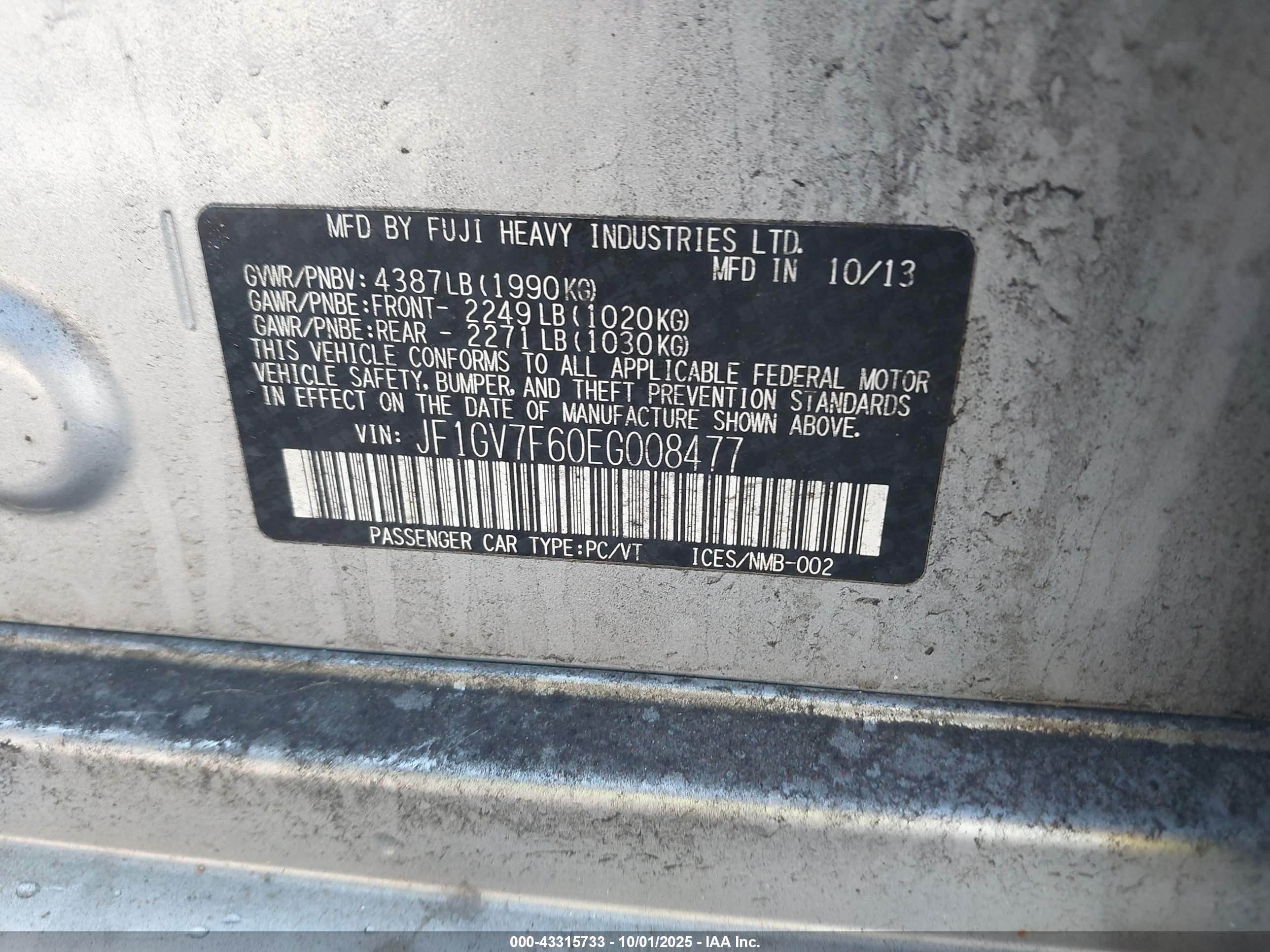 2014 Subaru Impreza Wrx Premium Silver vin: JF1GV7F60EG008477