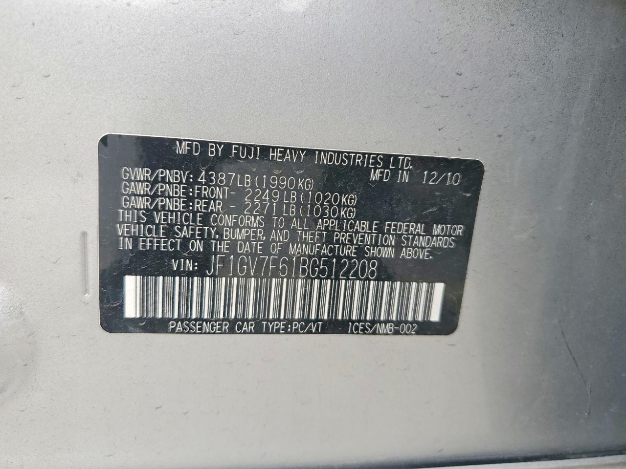 2011 Subaru Impreza Wrx Silver vin: JF1GV7F61BG512208