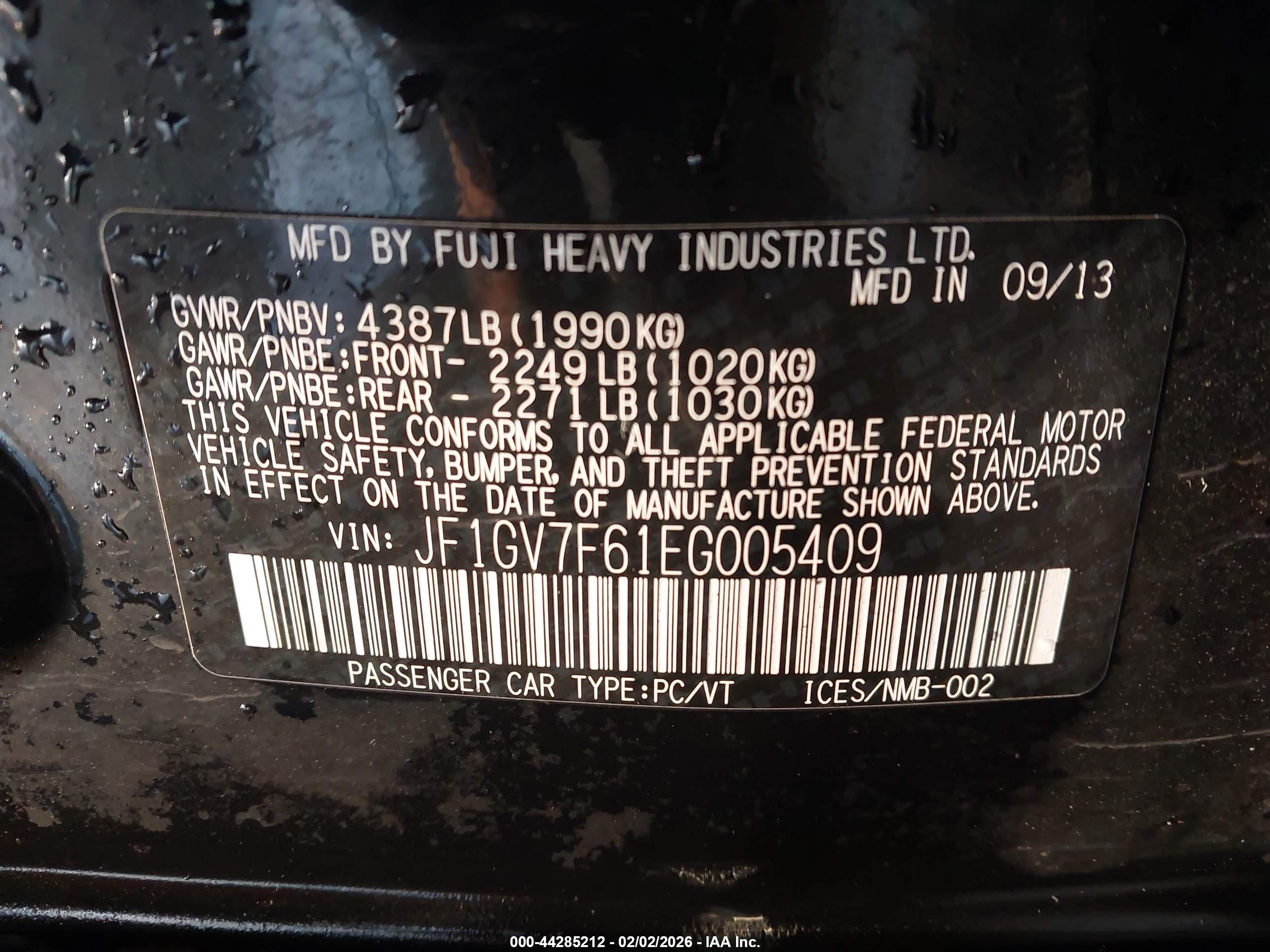2014 Subaru Impreza Wrx Premium Черный vin: JF1GV7F61EG005409