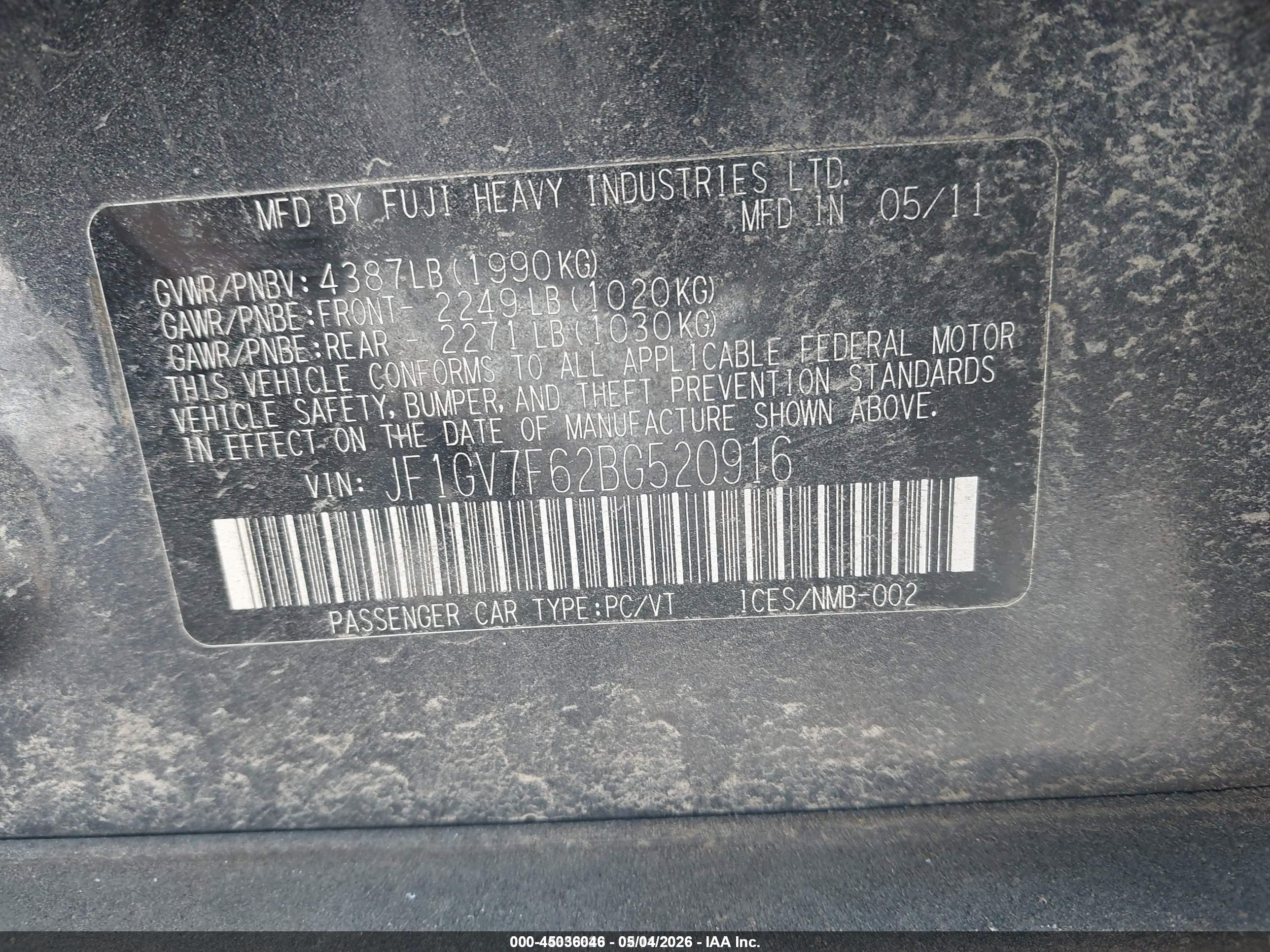 2011 Subaru Impreza Wrx Premium Black vin: JF1GV7F62BG520916