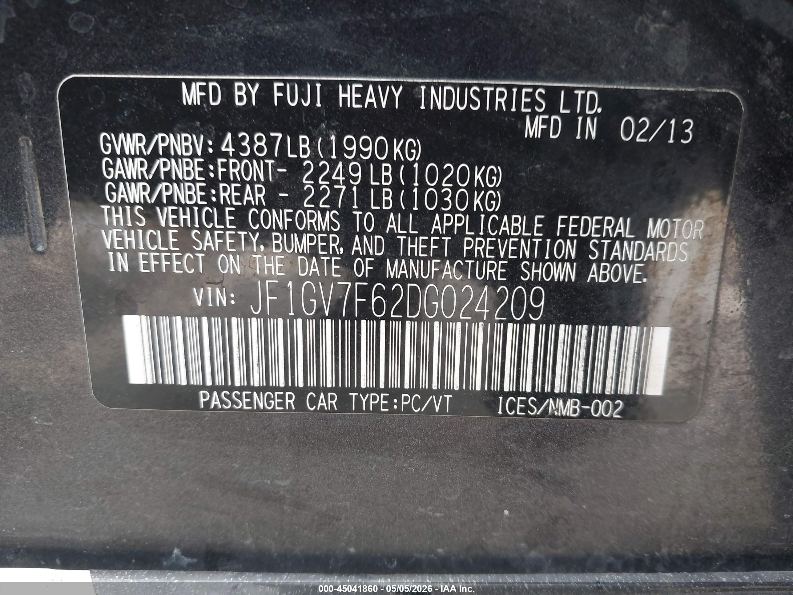 2013 Subaru Impreza Wrx Limited Серый vin: JF1GV7F62DG024209