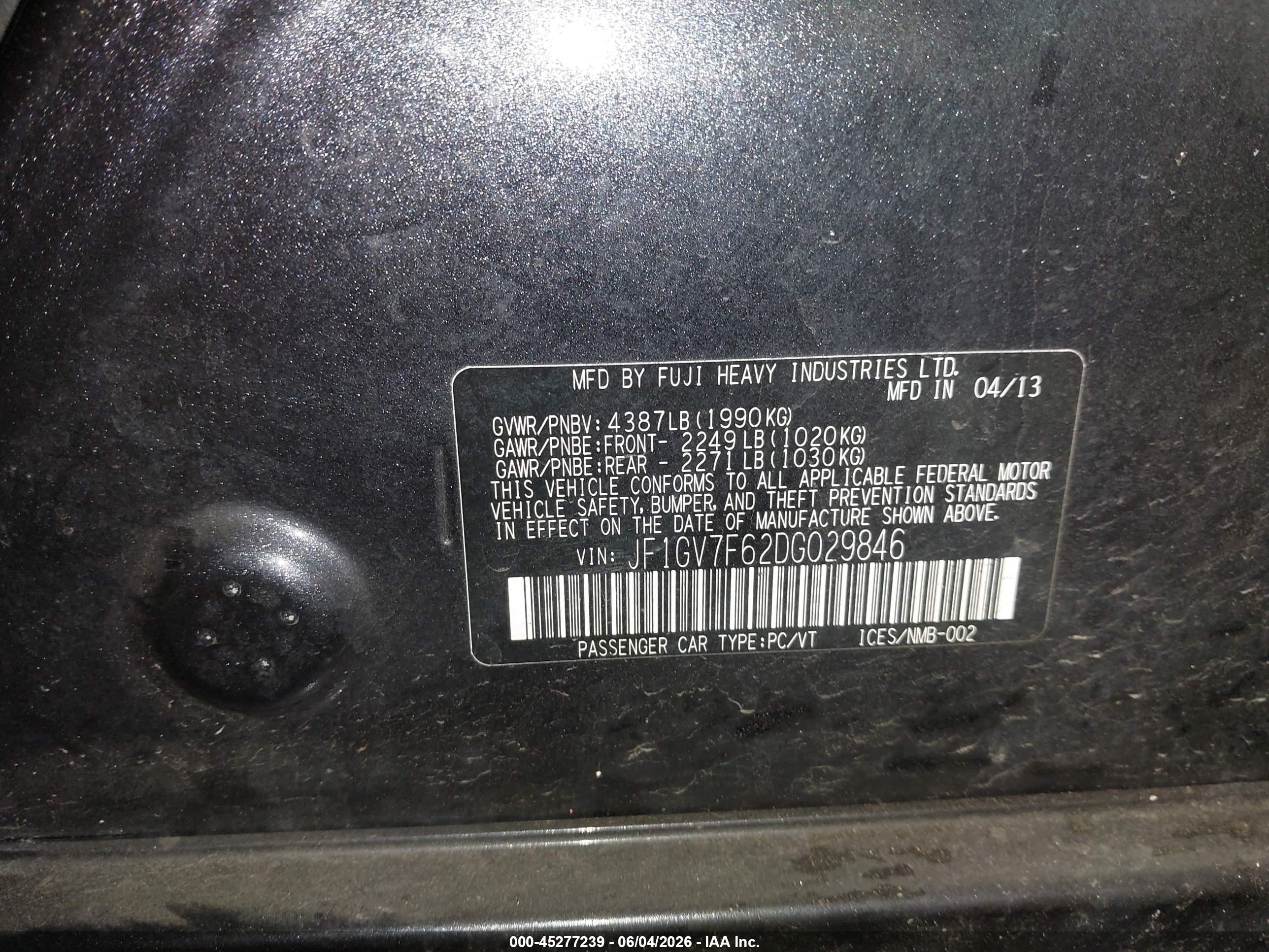 2013 Subaru Impreza Wrx Premium Black vin: JF1GV7F62DG029846
